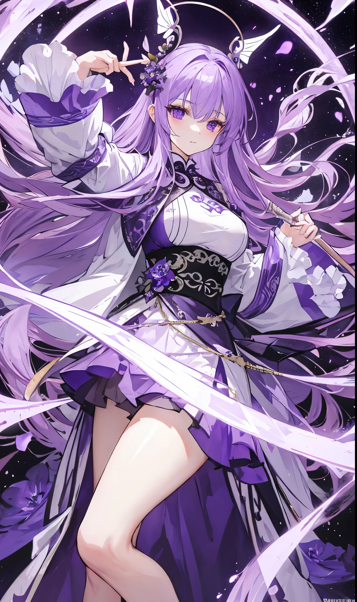 violets for decoration，Long light purple hair，Dark purple and white clothes，Fairy Sister of Hehuan Sect，A crazy beauty who knows how to whip slaves！