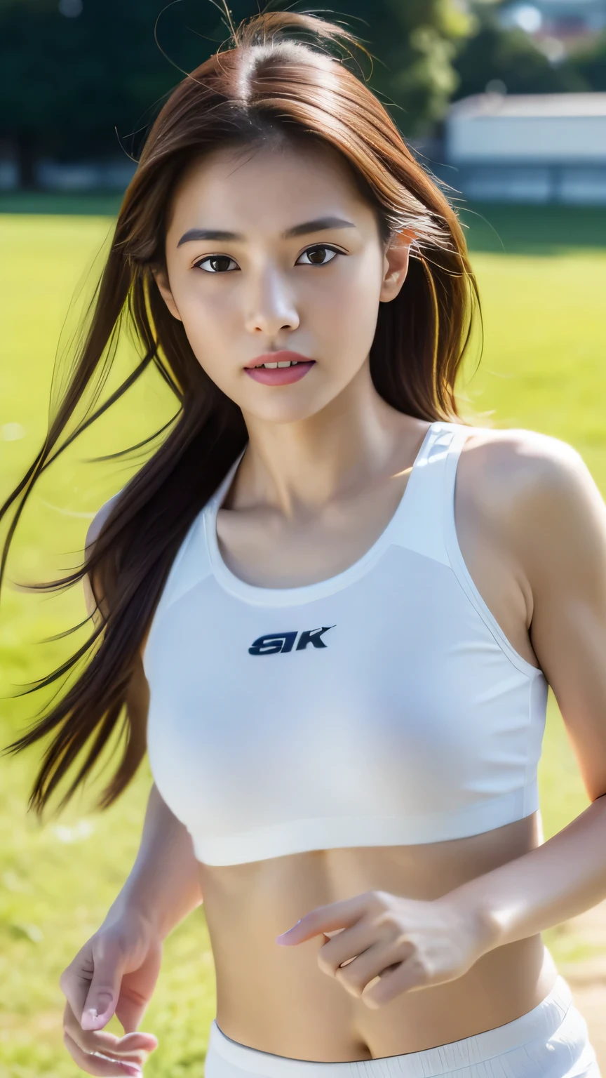 (masterpiece,highest quality:1.4),(8K,RAW photo,realistic:1.2),very detailed, Pure erotic face, very detailed目と顔, beautiful and detailed eyes, very detailed肌, no makeup, (natural skin), japanese idol,,very beautiful face,Girl Running,Wearing sportswear ,outdoor