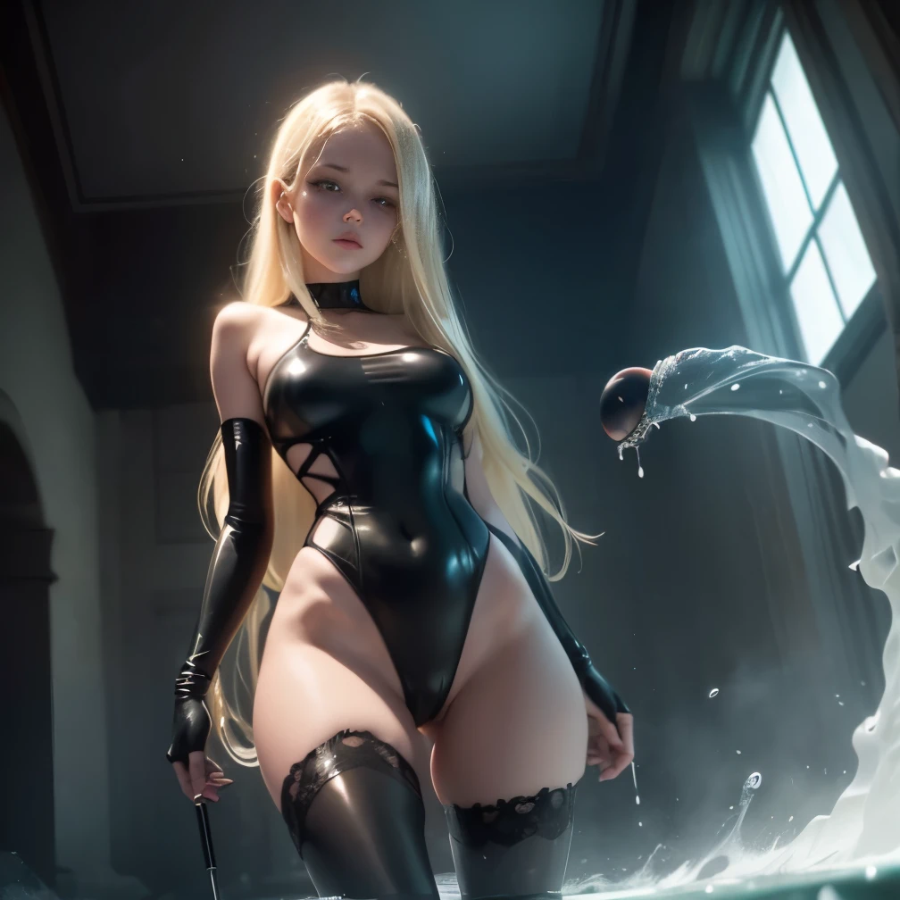 (floating gaseous eyeballs), creature, horror, ectoplasm,Ghost girl wearing a black high-leg swimsuit, translucent, (nightmare), chaos, masterpiece, highest quality, (intricate details), (****), Spooky Girl, shine, shineing eyes, horror, Foggy, ectoplasm, translucent, volume lighting,A beautiful girl with long blonde hair wearing a black high-leg swimsuit、 unique pose, dynamic pose, dutch angle, 35mm, Anamorphic, light room, Cinematography, film grain, HDR10, 8k HDR, Steve McCurry, ((cinematic)), born, Color graded Portra 400 film, prominent colors, DPM++ 2M SDE Karras
