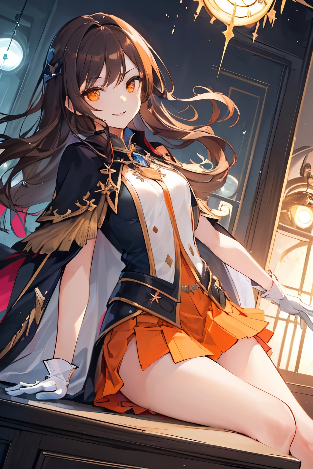 (((1girl))), ((best quality)), ((masterpiece)), ((ultra-detailed)), (illustration), (detailed light), (an extremely delicate and beautiful), (beautiful detailed eyes), (sunlight), ((extremely light)), ((extremely clothes)), (((hyper detail))),(((((front lighting))))),(((((front light))))),
((((quite adorable and erotic Warlock's robe with a brief skirt)))), (((High Class Warlock))),
,
wavy long hair, ((((dark brown hair)))), (((long hair))),
(((deep orange eyes))),
(((whole body))), aged 8 to 12, ((((())))),
((condescending expression)), ((mischievous smile with sexual satisfaction)), (((extra adorable))), (((((extra slender shape))))),
(((extremely beautiful detailed face))), (((surrounded by many floating clocks))),
(((attacking enemies by a spell of overdrive))),
(((((Dutch angle))))), (((white gloves)))