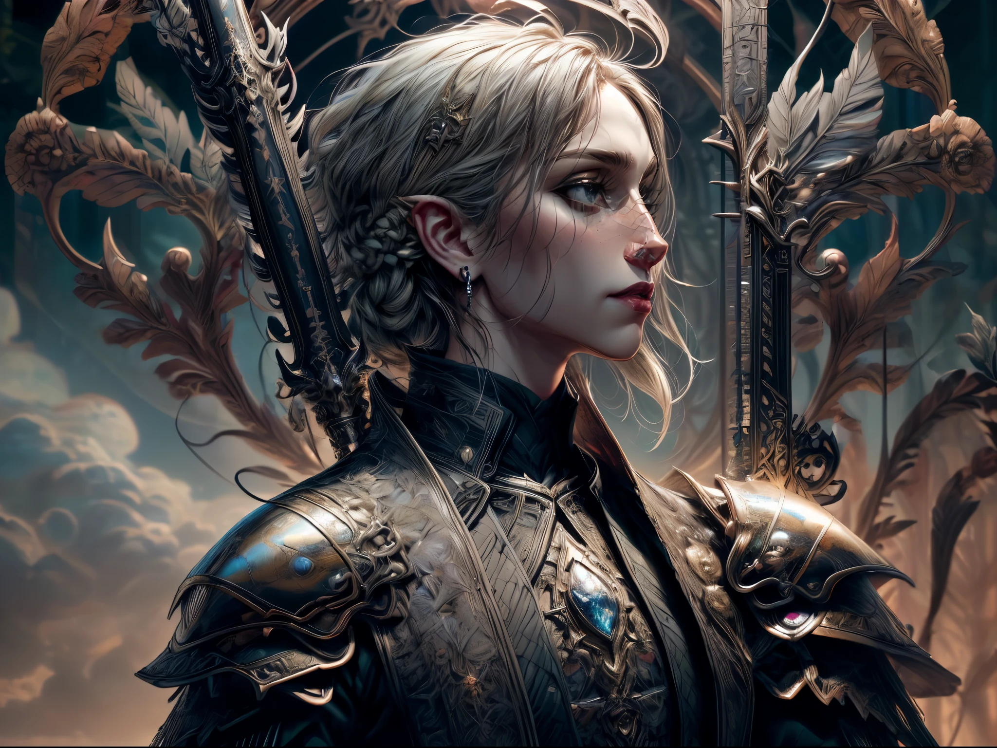 speedpainting a illustration of a beautiful female elf knight riding a unicorn in the forest, female elf knight, extremely beautiful female elf (best details, Masterpiece, best quality: 1.5), ultra feminine princess, ultra detailed face (best details, Masterpiece, best quality: 1.5), determined face, ready for war, blond hair, long hair, wavy hair, dynamic eyes color, armed with a long sword, wearing leather armor, elven armor (best details, Masterpiece, best quality: 1.5), white unicorn (best details, Masterpiece, best quality: 1.5),  fantasy forest and some clouds in the background, fantasy art dnd art, RPG art magv1ll, Ultra-Wide Angle, high detail, award winning, best quality, HD, 16K, high details, best quality, absurd highres, ultra wide angle, photorealistic, ultra realistic [[anatomically correct]], high details, best quality, 16k, [ultra detailed], masterpiece, best quality, (extremely detailed), ultra wide shot, photorealistic,