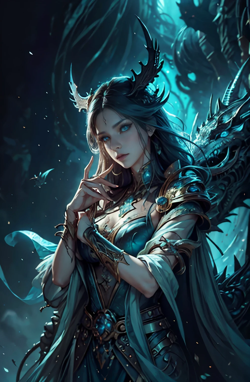 A very beautiful woman who meets a mechanical dragon, Different world, ruined city, sharp outline, Michael Letter, Christoph Huge 、super detailed paintings, luminism, art by Carne Griffiths and what a bone concept art, 4K resolution, fractal isometricdetailbioluminescence , 3D rendering, octane rendering, intricately detailed , cinematic, trending on artstation Isometric Centered hyperrealistic cover photo awesome full color, hand drawn , gritty, realistic mucha , Defining a hit , cinematic,fantastic background, abstract beauty,stand, approaching perfection, pure form, golden ratio, minimalistic, unfinished, concept art, Written by Brian Froud、Khan Griffith、what a bone、john william waterhouse, intricate details, 8K post production, High resolution, hyper detail, Trending with ArtStation, studio photography, intricate details, very detailed, Written by Greg Rutkowski, A very beautiful woman who meets a mechanical dragon, concept art：Yang J, Artstation contest winner, fantasy art, Epic fantasy digital art style, epic fantasy art style, epic fantasy art style hd, detailed fantasy art, fantasy art behance, fantasy art style, detailed digital 2d fantasy art, epic fantasy style art, extremely detailed and beautiful eyes, blue eyes without pupils, beautiful blue eyes, quite beautiful face, Rin々Looks, unparalleled beauty, highest quality, master piece, perfect angle, perfect composition, best shot, official art, cinematic light, very beautiful and fantastic, chivalry dream, Encounter with a mythical beast