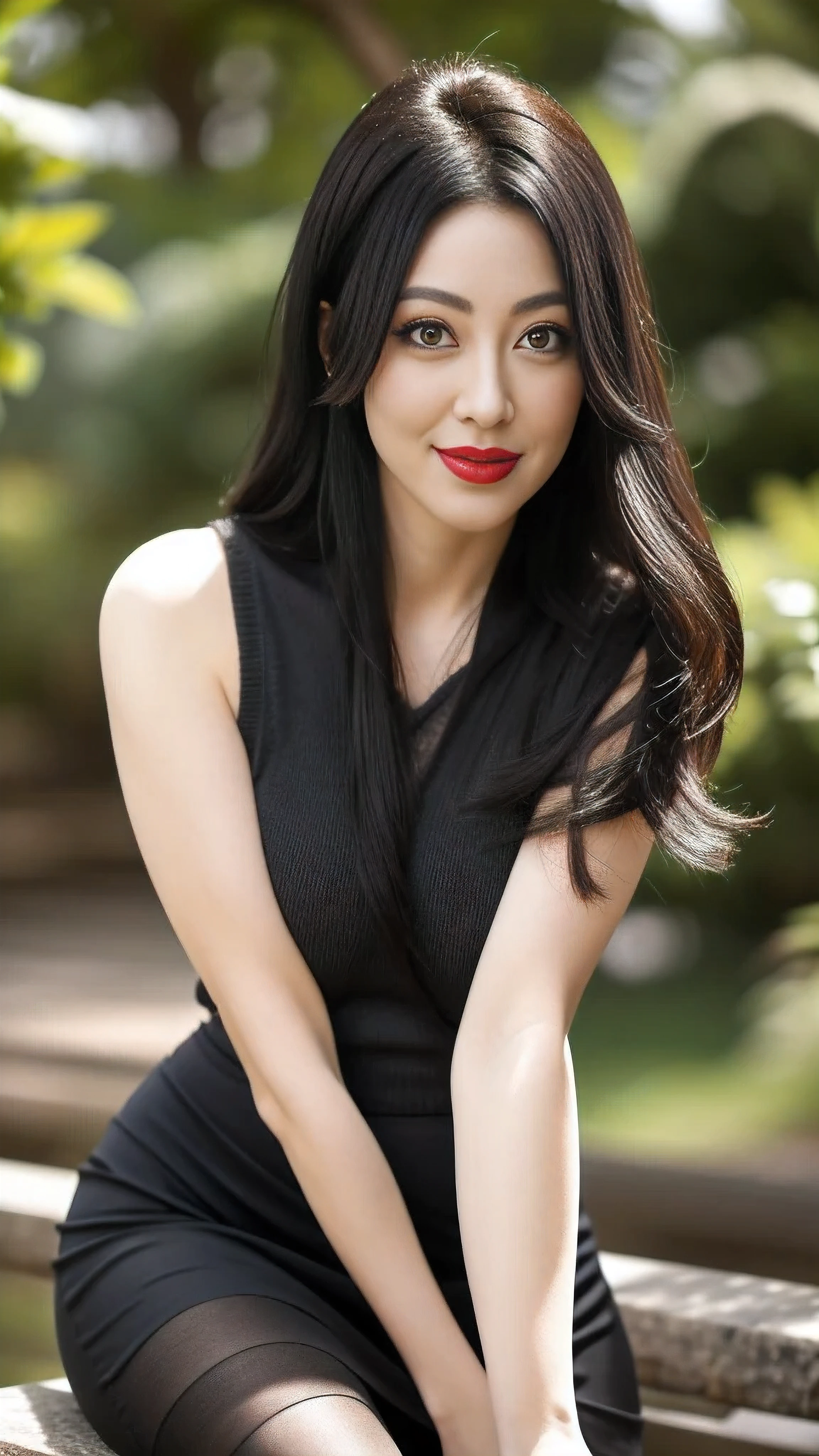 full-body shot,Greasy suspender pantyhose,an asian japanese woman,40 years old,big eyes,elegant, huge, Breast sagging( best quality), actual, (real picture,45 years old, intricate details,), awas, The content is very detailed, It's a perfect face, Perfect body, large model, mature woman,tight knitted skirt,High heel,nature backdrop,Bokeh,long eyelashes,dark eye shadow,Apply lipstick,Face with heavy makeup,Very detailed,