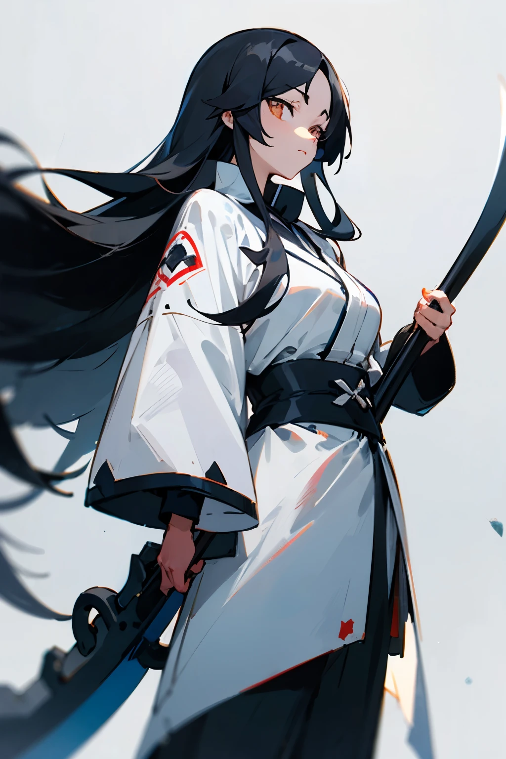 long black hair,cute,Marume,Dressed like a grim reaper,1 person,White base,large Scythe