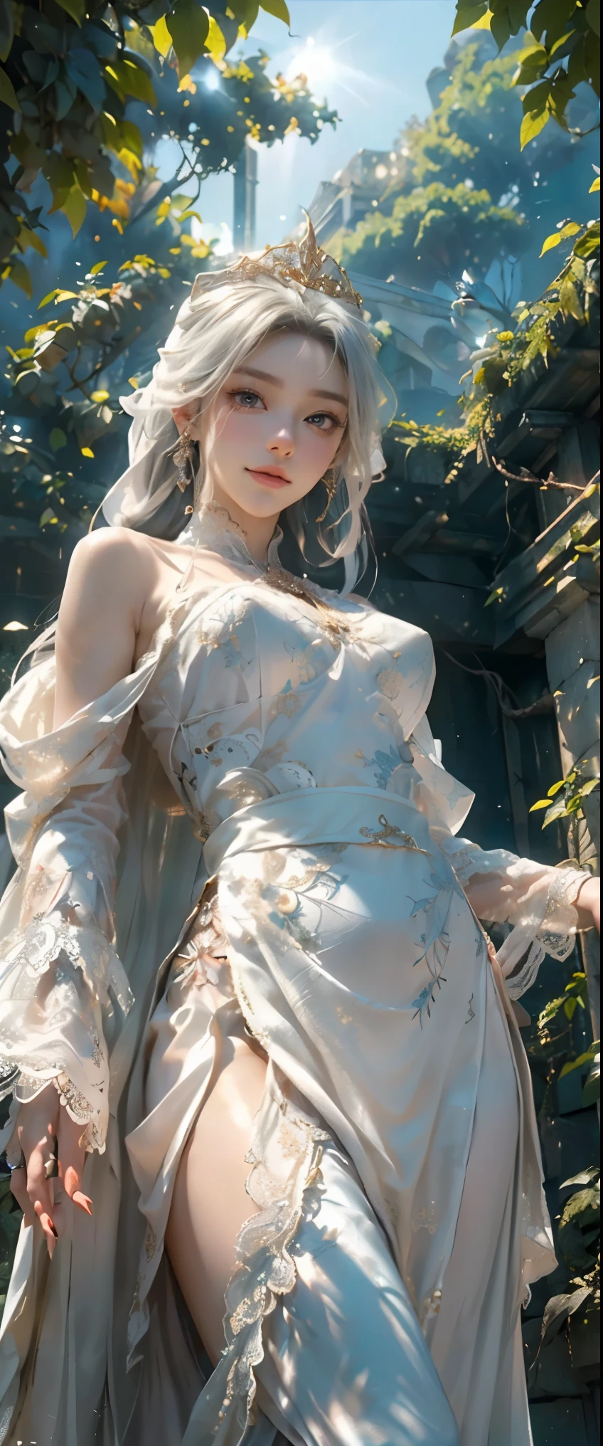 (Fairy of the Wind) teenage girl, dancing in the wind, steppe, water lake, thin robe, light clothing, wearing nothing, beautiful head, one girl, alone, small, bob hair style, blonde, slim body, whole body, delicate skin, clear white skin, cinematic lighting, morning sun, slender fingers, beautiful face, film light, light relative, elf, flying, floating, wind, flower, bright, blur,