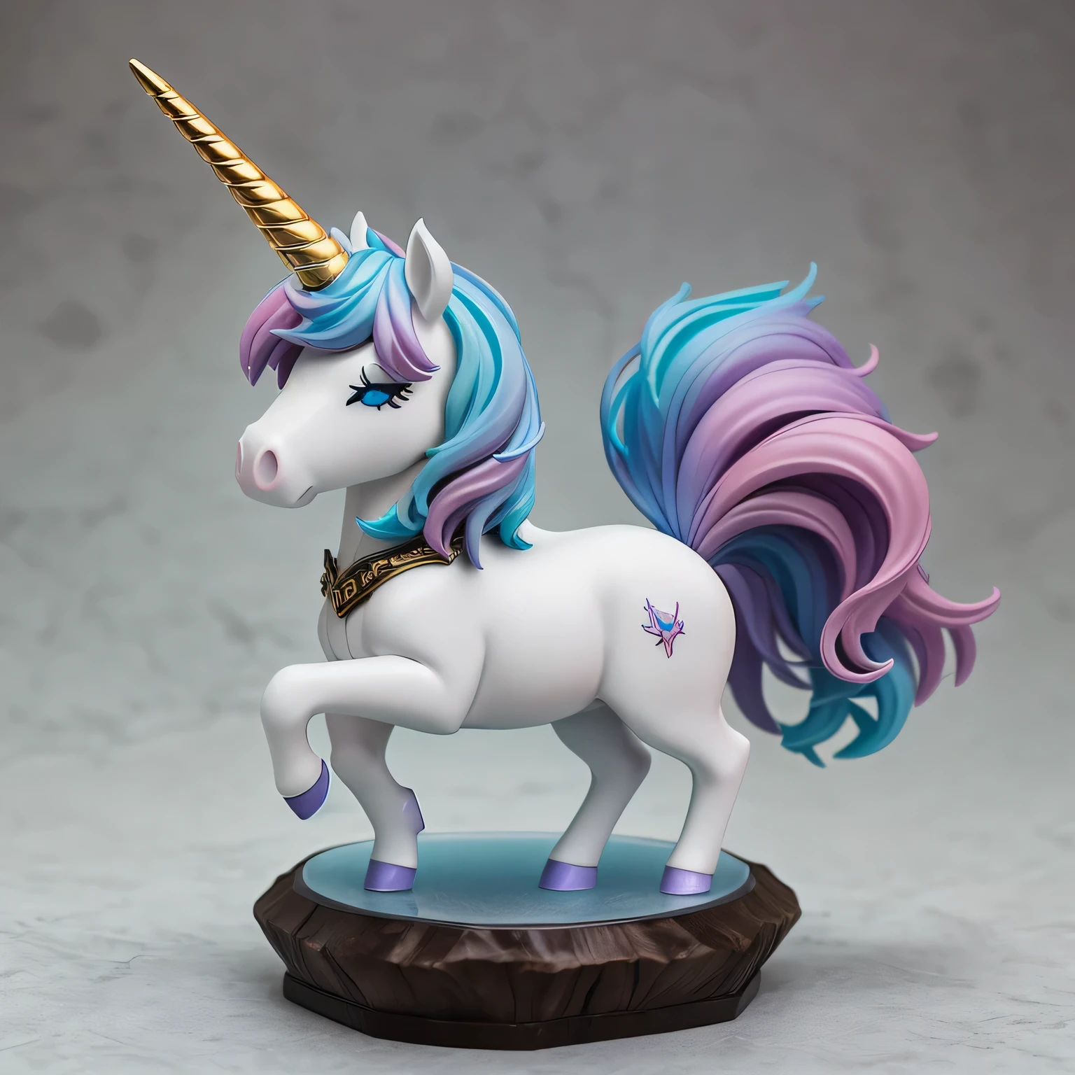 fantasy unicorn, unicorn nendoroid, on a crystal pedestal, (masterpiece), (highest quality), (ultra high detail)
