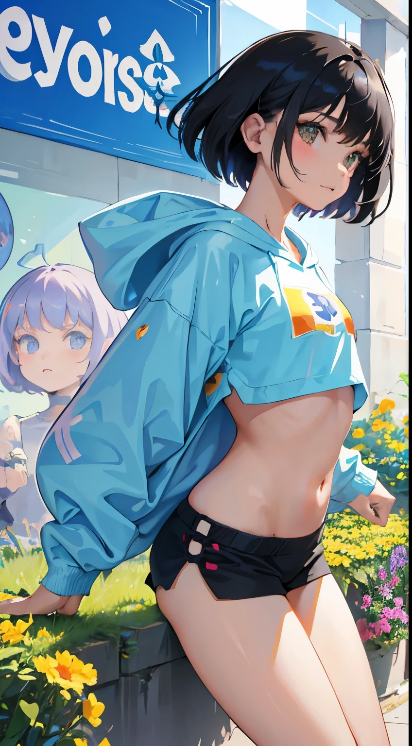 ass shot, jean shorts, looking back, low angle, blushing, hand on hips, massive bubble butt, culona, earthly colors, azur lane style, drawn by a korean loser