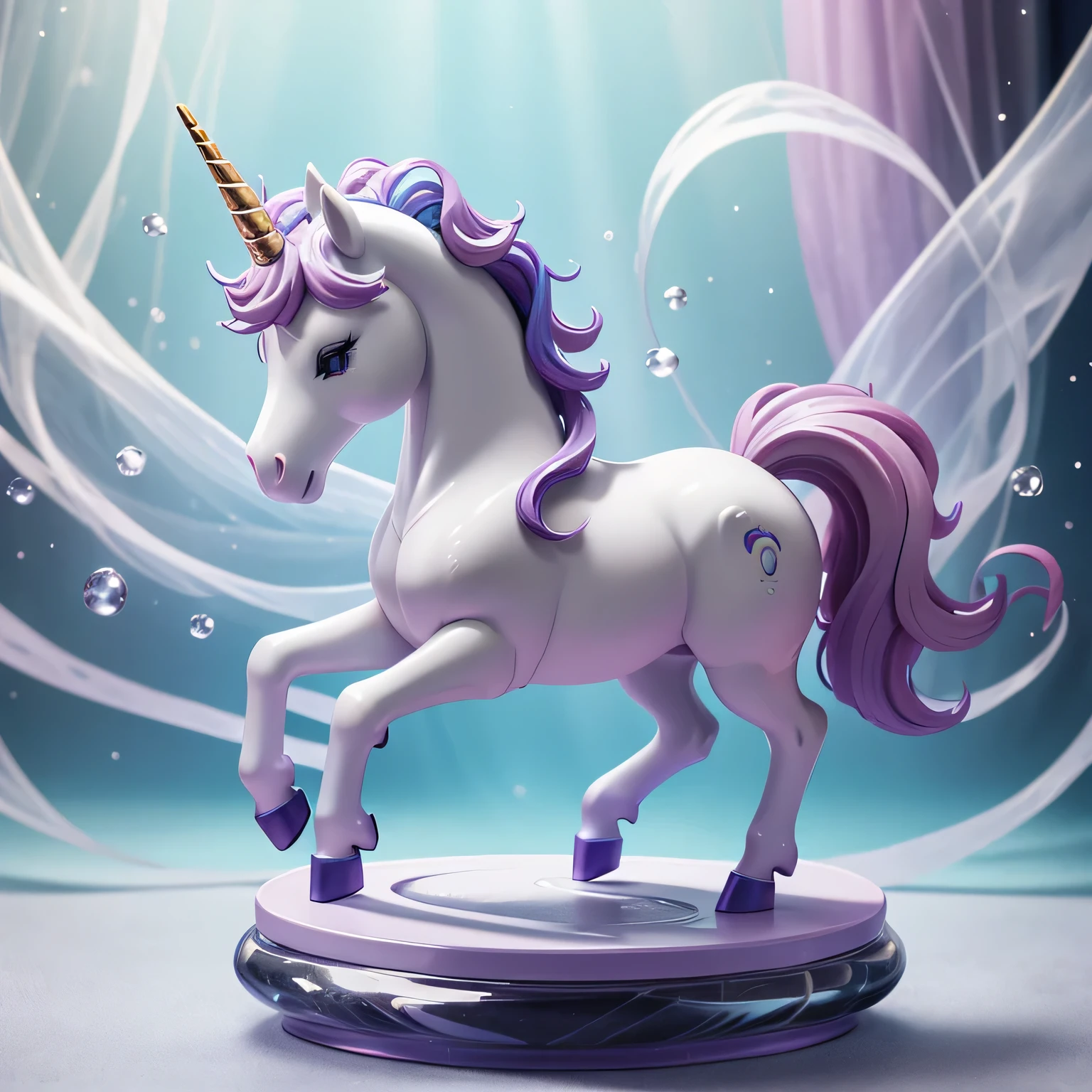 fantasy unicorn, cute unicorn nendoroid, on a crystal pedestal, (masterpiece), (highest quality), (ultra high detail)