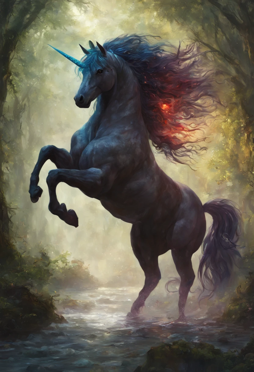 (Fantasy Unicorn:1.5), bronze filigree, intricate hyperdetailed painting by Jonas De Ro, Gustave Klimt clouds, Ismail Inceoglu, Huang Guangjian, CGSociety, ZBrush Central, fantasy art, album cover art, 8k resolution, intricately beautiful, forest, glitter, fireflies, magical atmosphere, intense glow, cool color scheme, high definition, detailed matte painting, deep color, fantastical, intricate detail, splash screen, complementary colors, fantasy concept art, 8k resolution trending on Artstation Unreal Engine 5