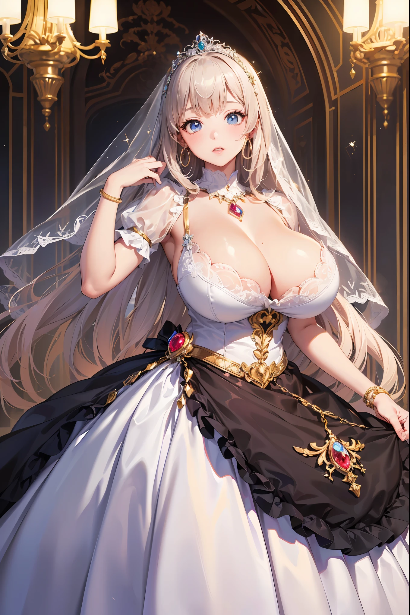 ((anime art style)),(masterpiece),(highest quality), (Super detailed),((very delicate and beautiful)),1 girl,((whole body portrait)),Standing in the colonial city of Santo Domingo,((alone)),digital art,(((1 princess in Gorgeous Princess Rococo Ball Gown with Voluminous Full Length Hoop Skirt))),crinoline,long train,(((Super large realistic breasts filled with super large amount of soft fat、huge boobs,very big ,long tits,skin dents))),((Beautiful embroidery and jewelry)),voluminous frills,See-through,(Gorgeous embroidery and beautiful lace),((large amount of straight hair,very voluminous hair,very long straight hair)),((detailed face and eyes)),Clear pupils,very gorgeous hair ornament,(A gorgeous tiara decorated with sparkling jewels),(Gorgeous gemstone jewelry with sparkly),Long veil,(beautiful background),whole body,((Gorgeous Princess Rococo Ball Gown with Voluminous Full Length Hoop Skirt))
information
