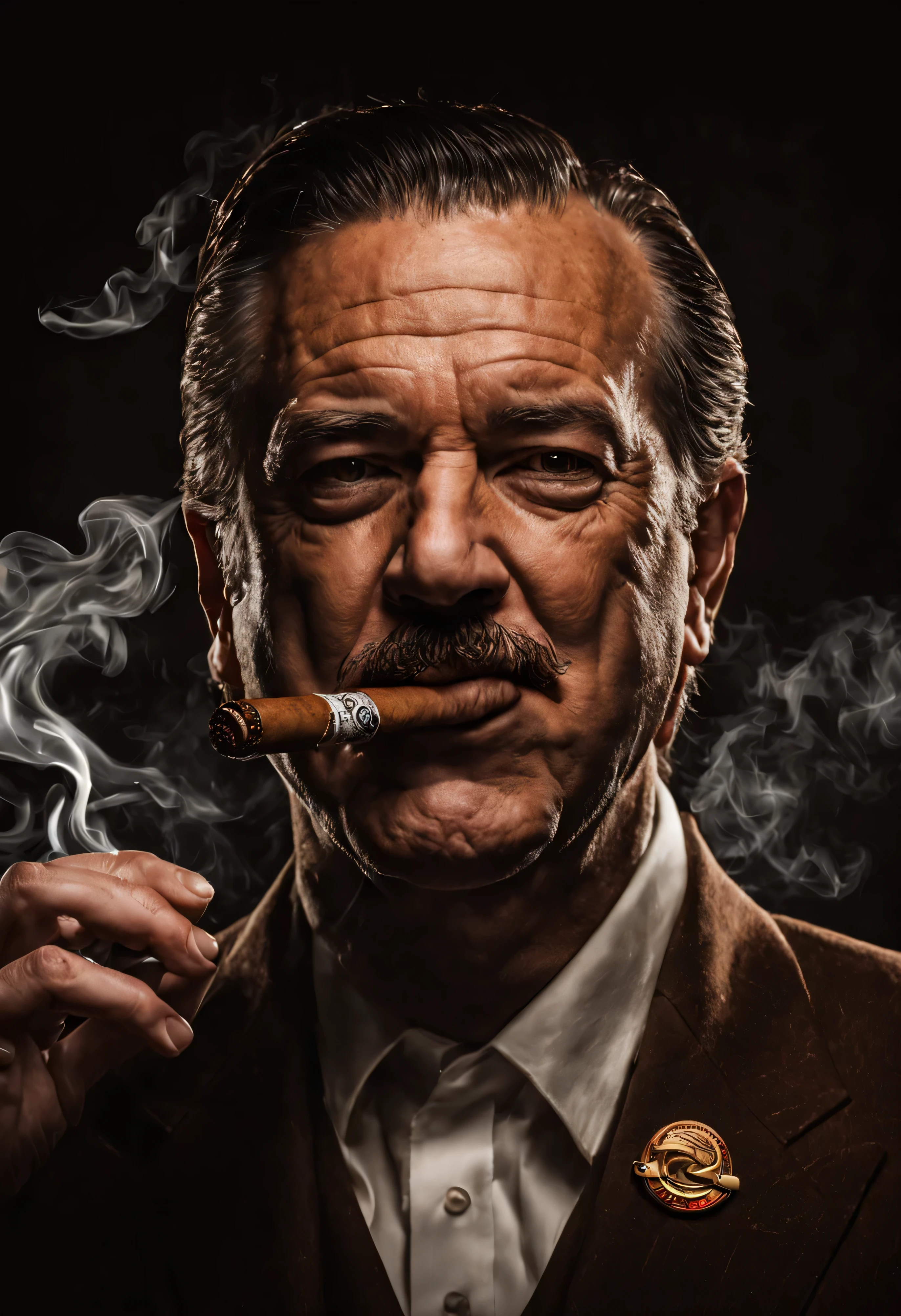 uma foto de um homem com um charuto na boca, um retrato de personagem de Jerry Wilkerson, reddit vencedor do concurso, cobra, logotipo, vencedor do concurso, Efeito Sabattier