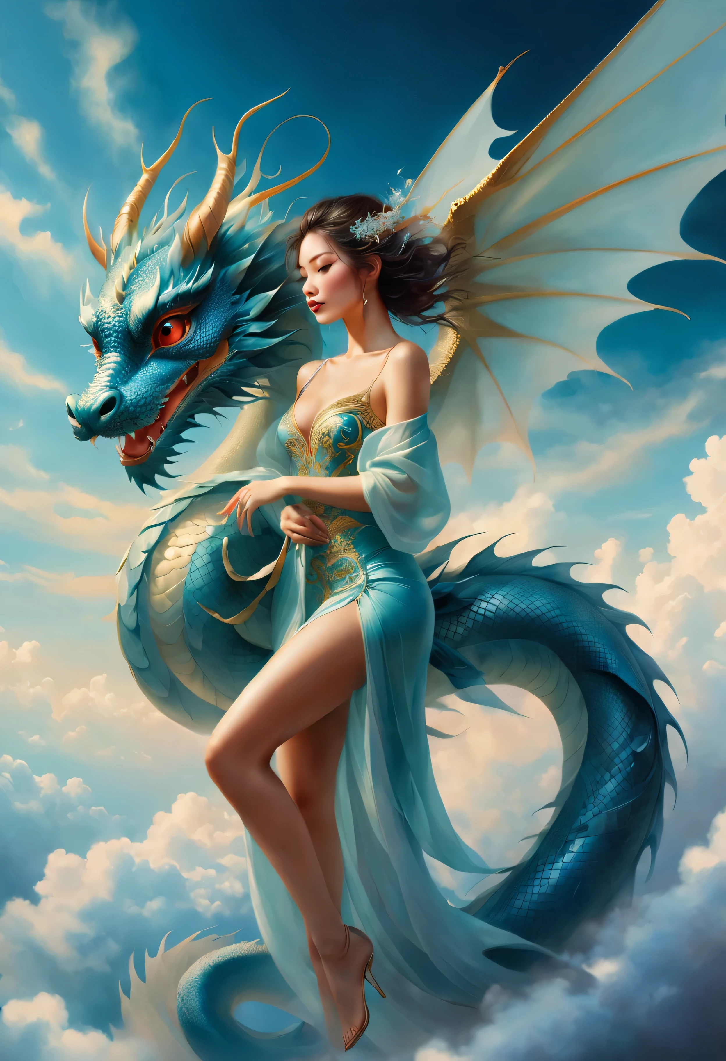 Year of the Dragon Cute Wallpaper.Fly in the clouds, karol bak (karol bak) beautiful art painting, CG social trends, fantasy art, karol bak-乌德, beautiful fantasy art, breathtaking fantasy art, beautiful fantasy painting, very beautiful fantasy art, Margaret Villeneuve