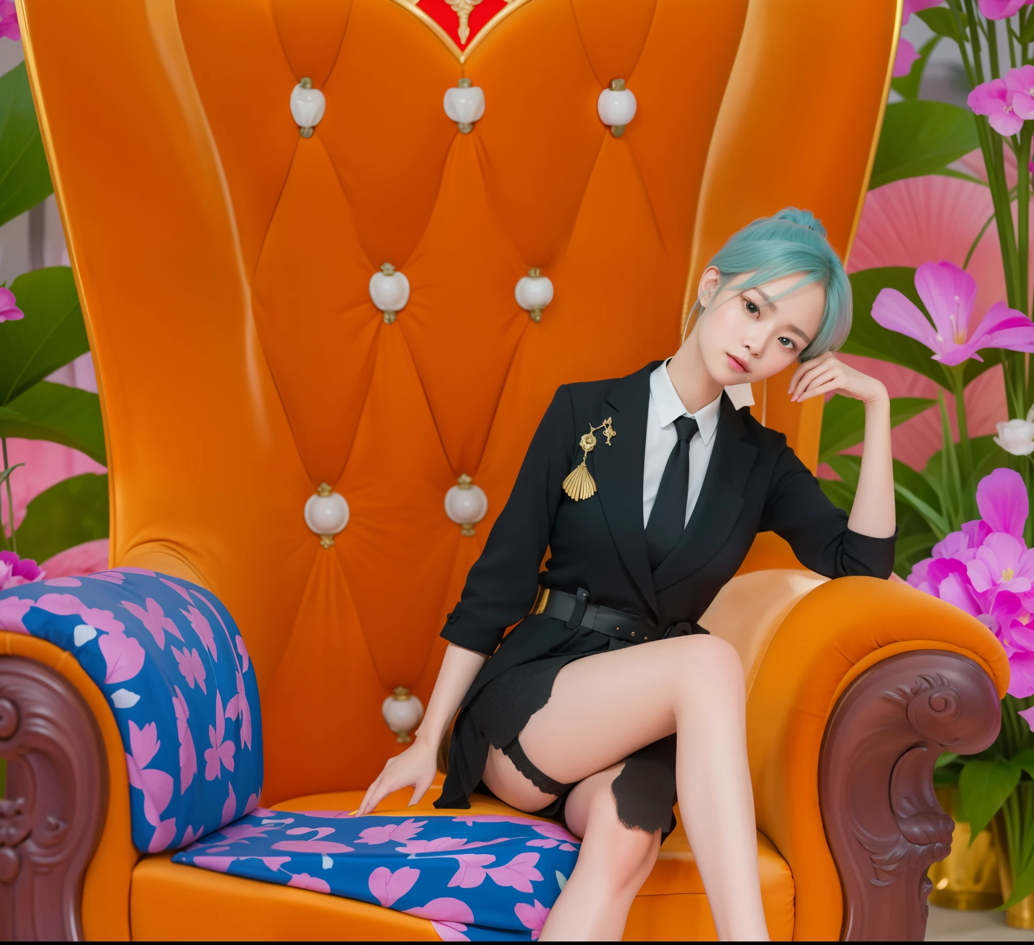 There was a woman sitting on a chair in the room., Sit on a fancy chair., Sit on the throne.ออบซิเดียน, sitting On her throne., sitting in a golden throne, sitting on a porcelain throne, On her throne., Sit on the throne.อันหรูหรา, Sit on the throne., Sit on the throne.น้ำแข็ง, Sit on the throne.อันสลับซับซ้อน, On the ice throne