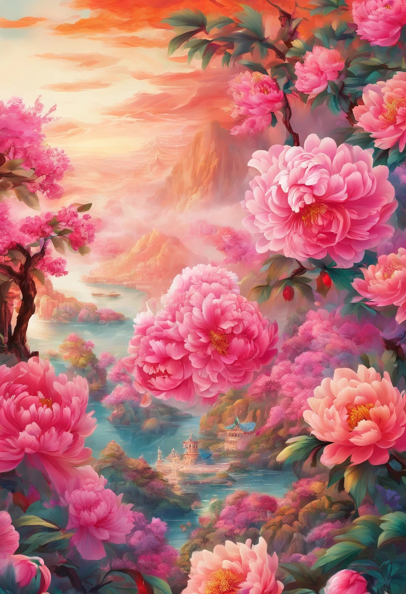 Chinese beauty，peony，peony花树，peony花，There is a look of the country and the city，ultra high definition, precise, masterpiece, Super details, high quality, high detail, best quality, high resolution, 8k 超high resolution,Exquisite details create a stunning image, Epic effect