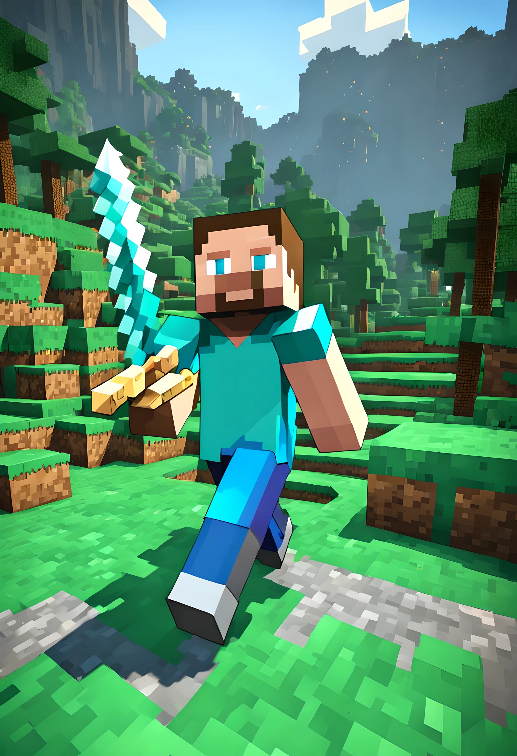 Pilih karakter anime dengan mata besar dan pakaian mirip avatar Minecraft.
Tempatkan karakter di tengah-tengah dengan ekspresi semangat atau penasaran.
Buat latar belakang dengan pemandangan Minecraft, termasuk dataran luas, pegunungan, dan desa di kejauhan.
Tambahkan langit-langit biru Minecraft dengan awan-awan blok piksel putih.
Sertakan elemen-elemen seperti pohon, struktur bangunan, dan gunung berapi di sekitar karakter.
Buat suasana matahari terbenam atau terbit dengan cahaya khas Minecraft.
Detail Karakter:

Karakter anime membawa senjata atau alat Minecraft seperti pedang atau sekop.
Pastikan bahwa ekspresi wajah mencerminkan antusiasme dan semangat petualangan.
Suasana Umum:

Fokus pada keindahan dunia Minecraft dengan estetika blok dan piksel yang khas.
Jelaskan bahwa karakter siap untuk menjelajahi dan bertahan hidup di dalam dunia Minecraft.