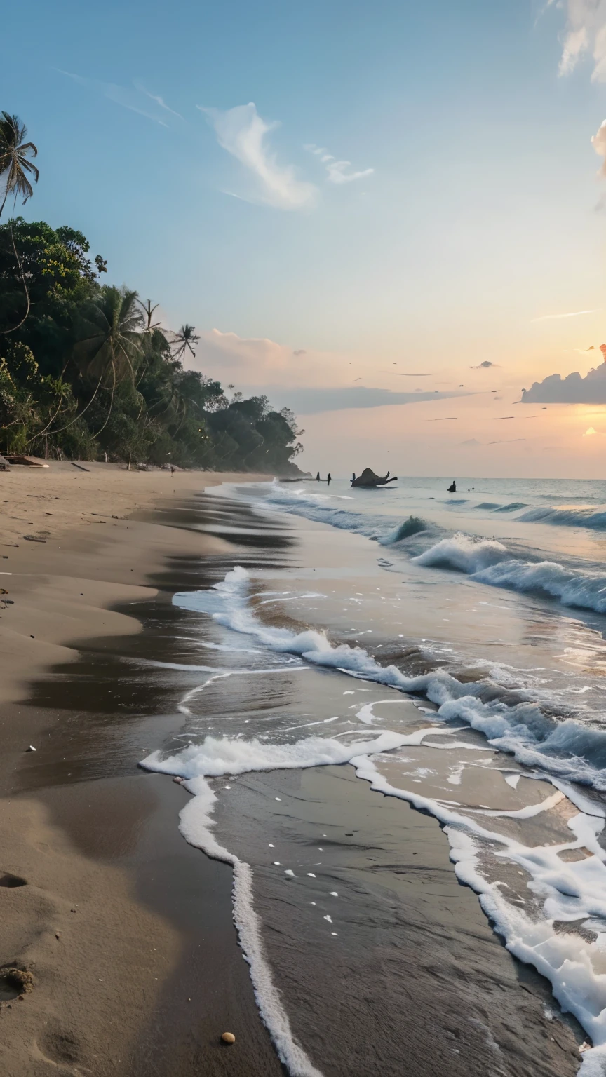 Seorang cewe tanpa pakaian sedang berdiri di pantai 