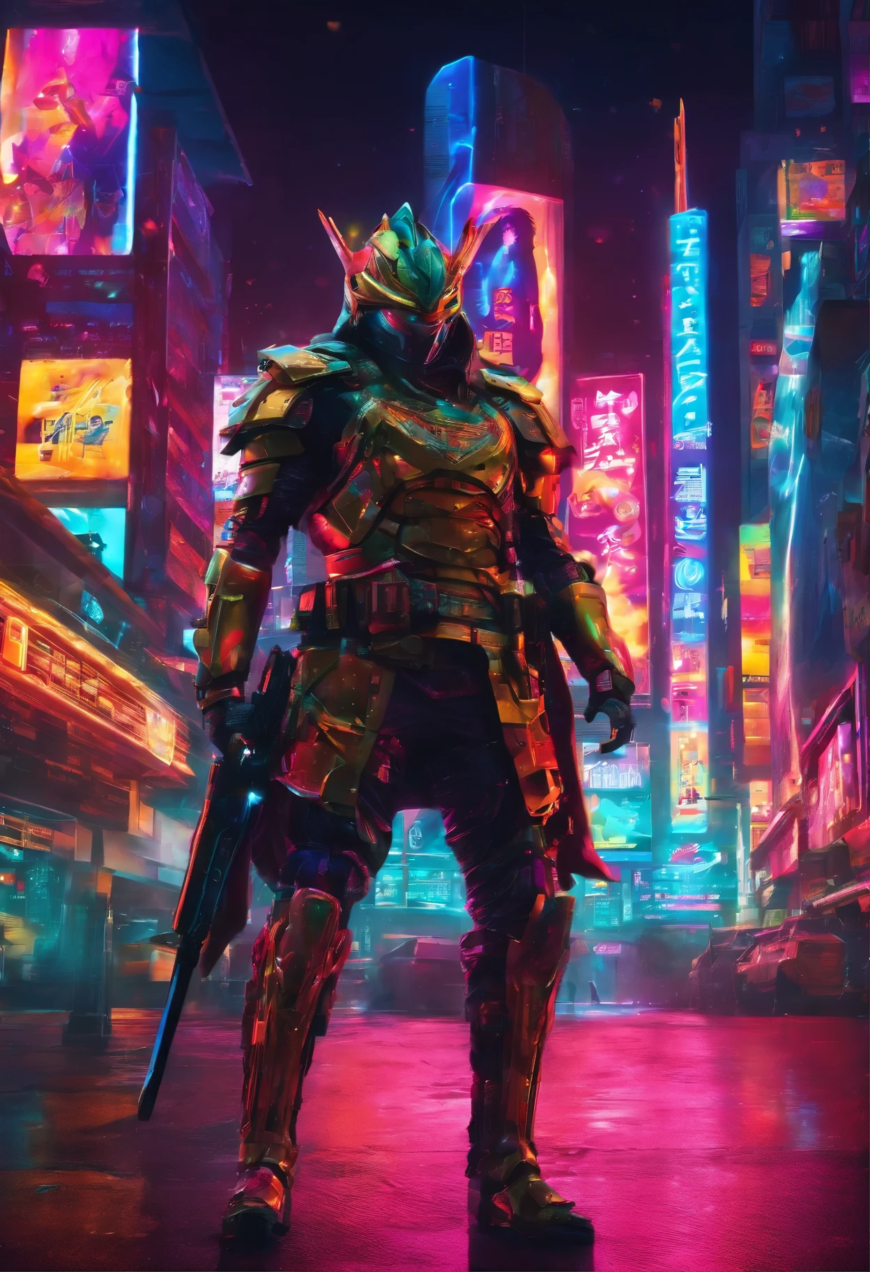 Military general Date Masamune s Armor Brandishing a sword near future Vivid colors Rampage Horse