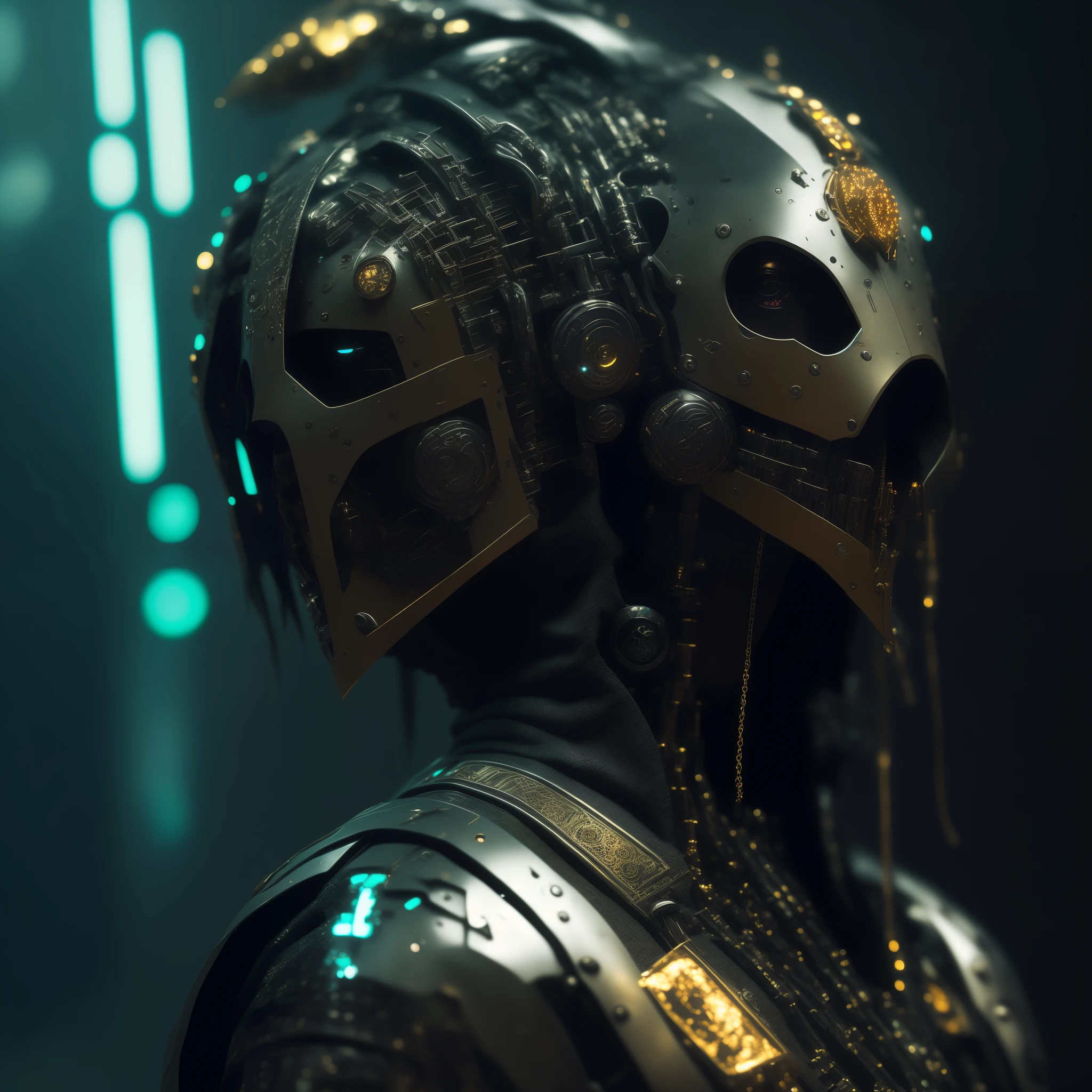 Detailed Ghotic Medieval portrait of cyberpunk style , futuristic (neon :1.1)reflective wear, sci-fi, robot parts, gold parts, machine face
cinematic light, reflections, polished
ef 50mm, ((art by Greg Rutkowsky)), (studio ghibli:1.1), artgern, art, illustration, ((dark atmosphere)), ((vegnette)), ((HDR))
((minimal palette colors)), soothing tones, muted colors, dim, calm colors, pastel colors
highly details, intricate details