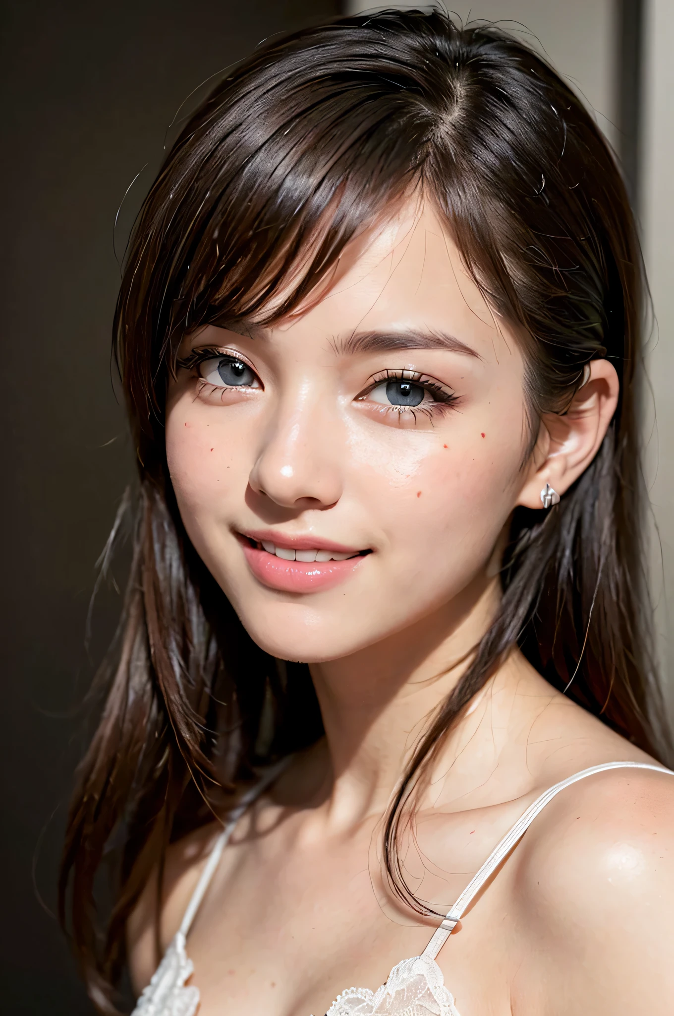 (1girl), Solo, Extremely cute, Amazing face and eyes, (Beautiful lovely smile), (extremely detailed beautiful face), bright shiny lips, (Best Quality:1.4), (Ultra-detailed), (A hyper-realistic, Photorealsitic:1.37), Beautiful fair skin, (Soft and squishy), extremely detailed CG unified 8k wallpaper, RAW Photos, professional photograpy, Cinematic lighting,