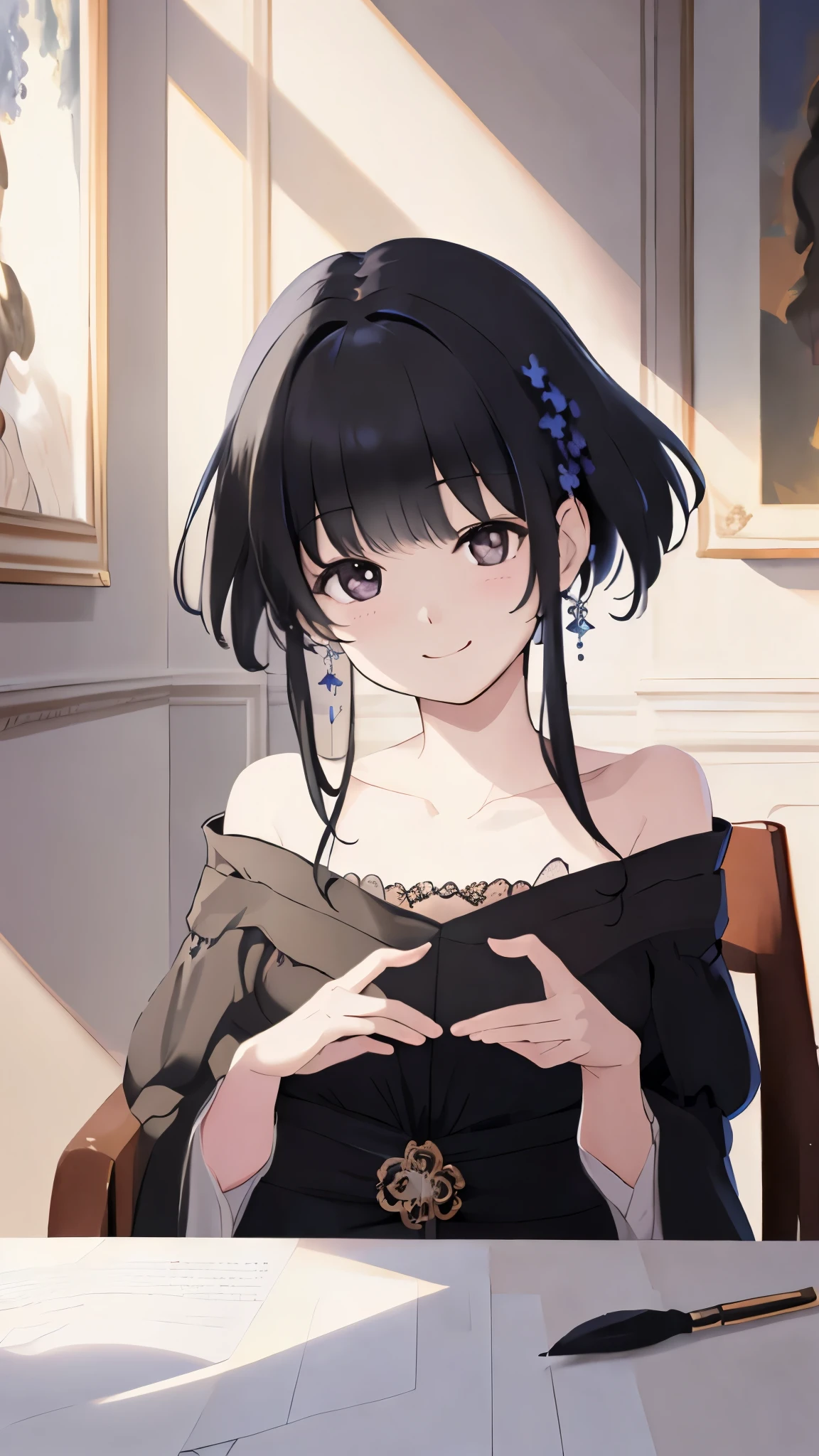 (best quality, masterpiece:1.2),portrait,1woman, smile, baby face,black hair,