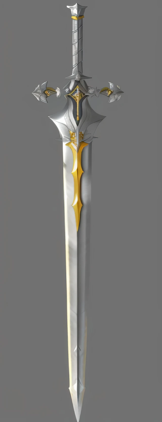 a close up of a sword with a gold and silver decoration, spear of reality, large sword, greatsword, fantasy sword, big sword, huge sword, huge oversized sword, shinning sword, gold sword, giant sword, sword design, armored sword blade, golden sword, rpg project rendering, shining sword, sword, 神sword, raytraced blade, arabian sword，3D character art，Ash，2。5D CGI anime fantasy artwork，Rebellious Art Art StationCGCosiety，Close-up of people，As seen on art website