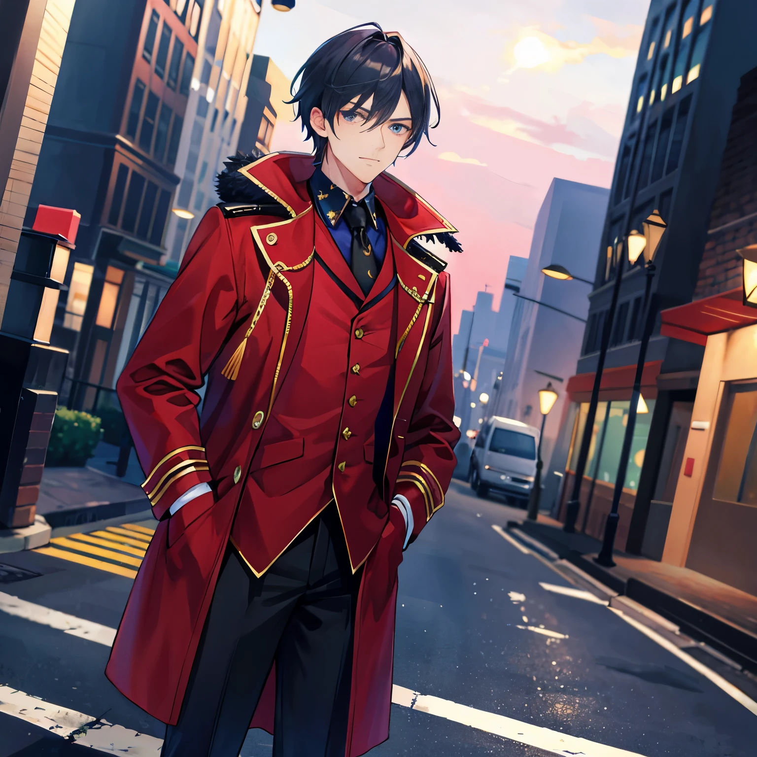 A man，Handsome，nightcity，Sateen，Wizard Millitary coat large，Put your hands in your pockets
