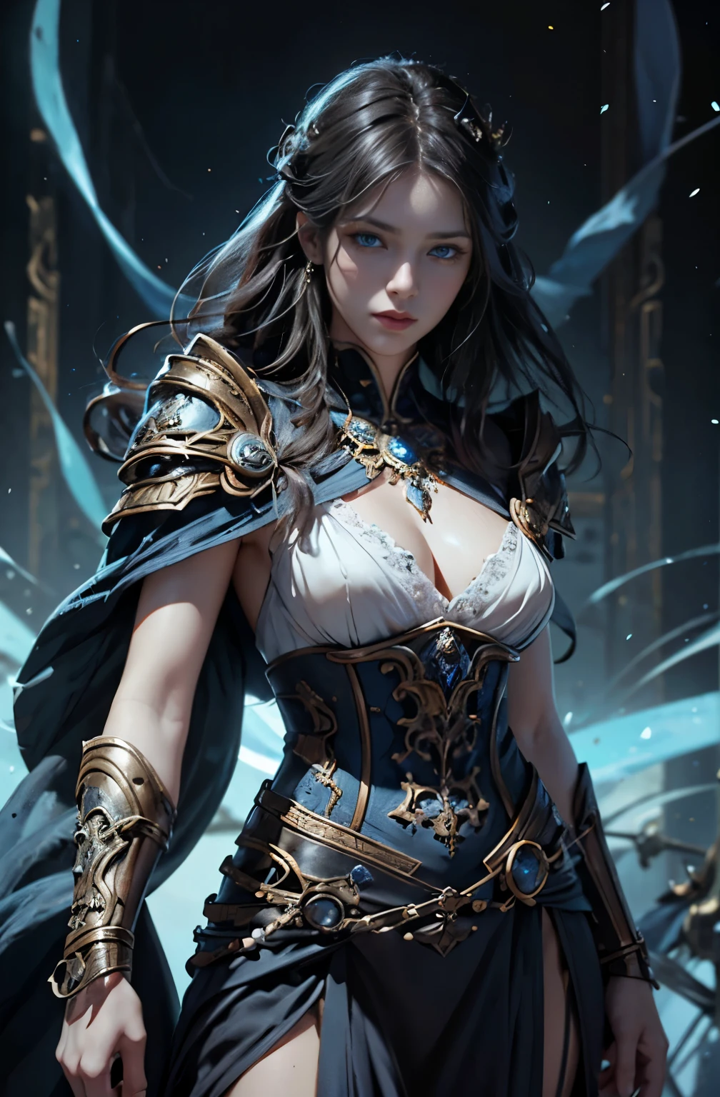 A very beautiful woman confronting a monster, beautiful magician woman, 4K fantasy art, by Jan J., fantasy art style, 2. 5d cgi anime fantasy artwork, epic fantasy art style hd, Epic fantasy digital art style, detailed fantasy art, Detailed digital 2D fantasy art, Ruan Jia and Artgerm, 8K fantasy art, sharp outline, extremely detailed and beautiful eyes, blue eyes without pupils, beautiful blue eyes, quite beautiful face, Rin々Looks, Valhalla, unparalleled beauty, master piece, best quality, perfect angle, perfect composition, best shot, official art, cinematic light, very beautiful and fantastic scenery, chivalry dream, Sense of presence, Michael Letter, Christoph Huge 、super detailed paintings, luminism, art by Carne Griffiths and what a bone concept art, 4K resolution, fractal isometricdetailbioluminescence , 3D rendering, octane rendering, intricately detailed , cinematic, trending on artstation Isometric Centered hyperrealistic cover photo awesome full color, hand drawn, Defining a hit , cinematic,fantastic background, abstract beauty,stand, approaching perfection, pure form, golden ratio, minimalistic, unfinished, concept art, Written by Brian Froud、Khan Griffith、what a bone、john william waterhouse, intricate details, 8K post production, High resolution, hyper detail, Trending with ArtStation, studio photography, intricate details, very detailed, Written by Greg Rutkowski, Encounter with a monster