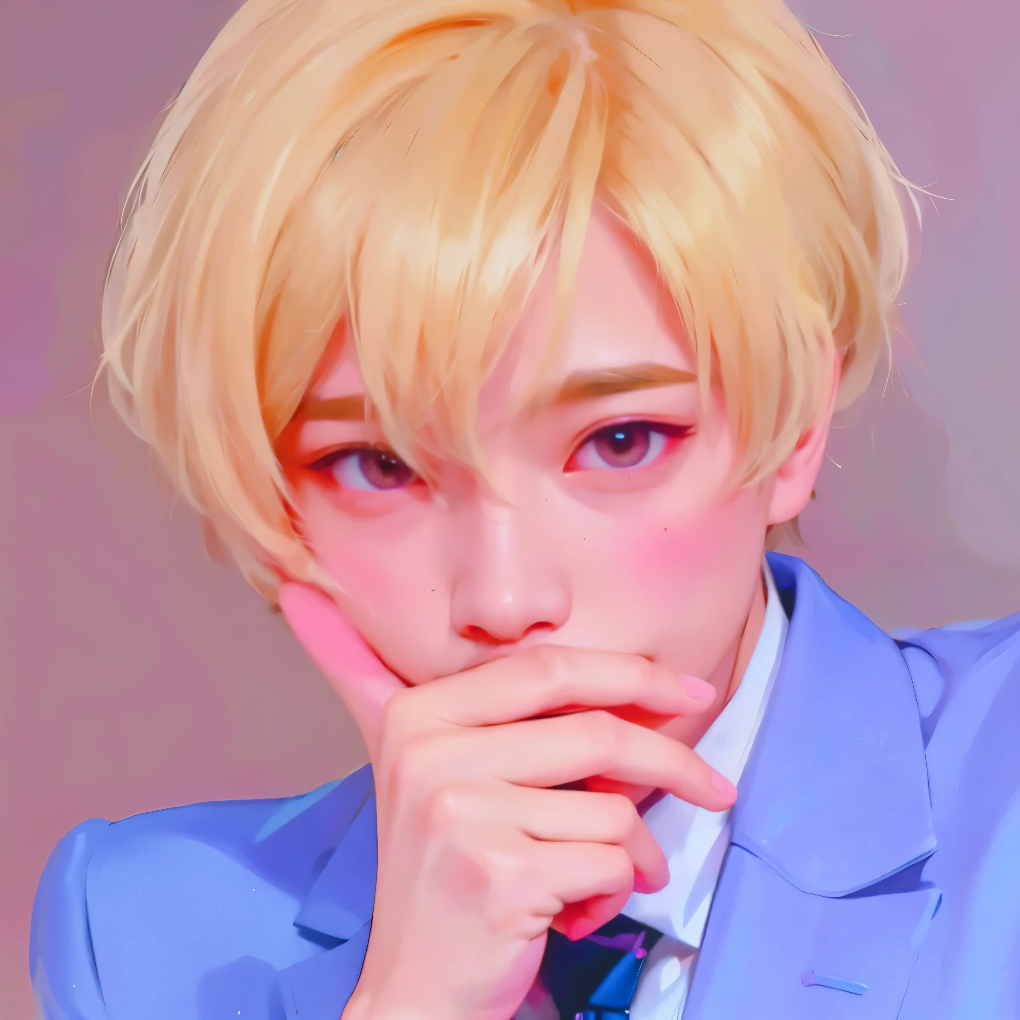 hombre de pelo rubio con traje azul y corbata con una insignia de tigre, inspirado en Yanjun Cheng, retrato realista kawaii, Kuvshinov Ilya, delicate androgynous prince, Iliá Kuvshinov. 4k, kpop idol portrait, obra de arte al estilo de guweiz, cai xukun, hecho con estudio de pintor anime, Iliá Kuvshinov style