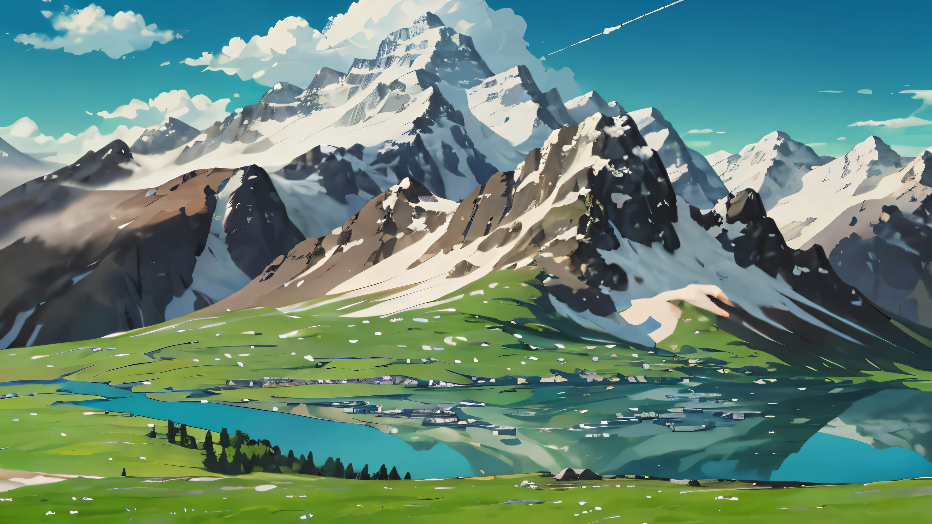 alps、Mountain、cloud、blue sky、wide々it was、grassland、great composition、genuine、masterpiece、highest quality