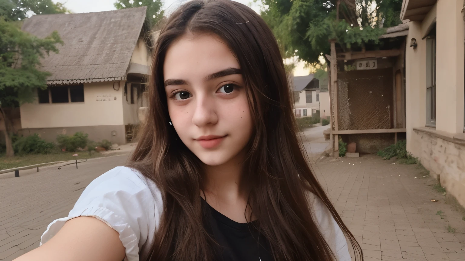 Beautihul cute young attractiv teenage girl village girl 18 years old cute instagram model long bleck hair click on selfhy