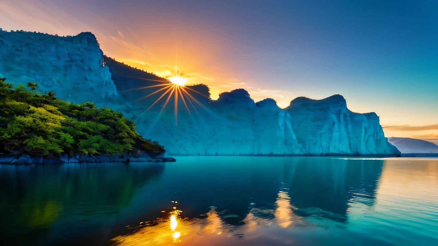 photo realistic, high resolution, 24K resolution, perfect face, best quality ,masterpiece, illustration, an extremely delicate and beautiful, extremely detailed ,CG ,unity ,24k wallpaper, absurdness, huge file size, very wide shot, soft lighting, contre_jour, photo by Fujifilm X-T3, --AR 16:9: Generate a photorealistic image in 24k ultra-high resolution, aspect ratio 16:9, of the Floating Islands of Zephyrion. These islands hover above a turquoise sea, connected by glowing bridges of light. The sky is a vibrant tapestry of sunset colors, with two moons visible on the horizon. Each island boasts lush, alien flora and cascading waterfalls, with crystalline structures dotting the landscape. The atmosphere shimmers with a soft, ethereal light, reflecting off the water and giving the entire scene a dreamlike quality.