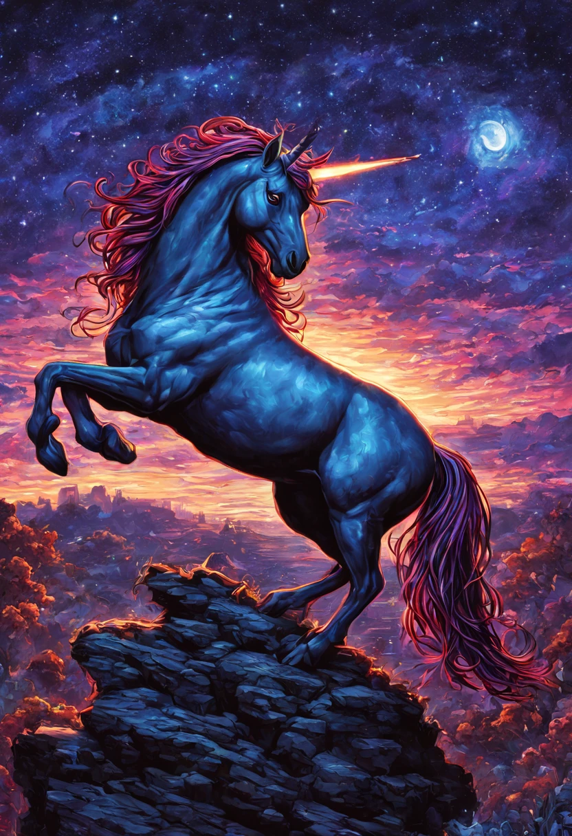 High Gothic Highly Detailed Multicolored (Fantasy Unicorn:1.5) under a Bright Starry Night Mark Brooks and Dan Mumford, comic book art, perfect, smooth