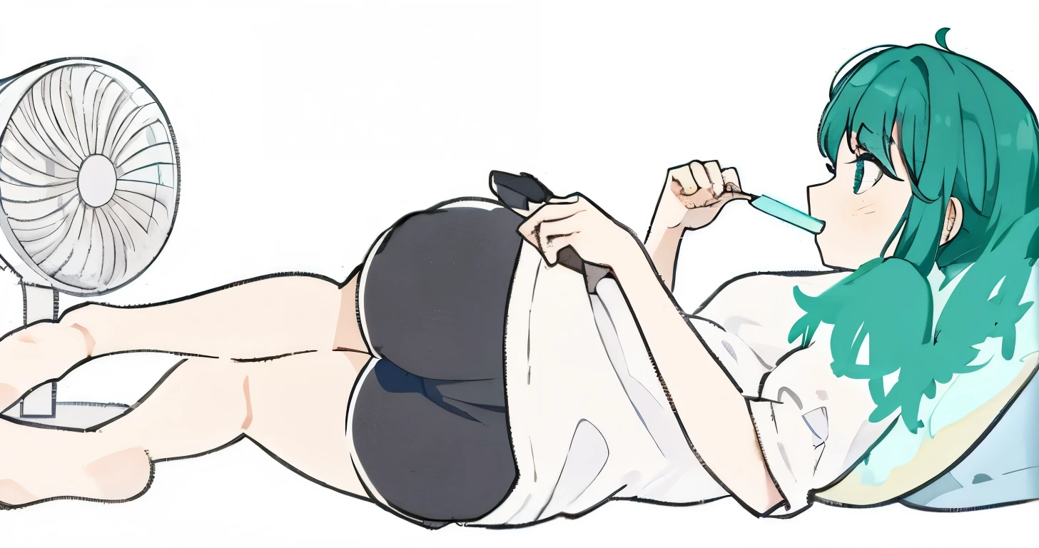 anime girl lying on the floor with a fan and ice cream, pose sensual deitada, corpo perfeito, por Yanagawa Nobusada, verificando o telefone dela, fixar em anime, deitando-se, Direction: Kose Kanaoka, verificando o celular dela, grosso, Direction: Tomioka Tessai, sentimento de maternidade, Guweiz, sona is a slender, pose relaxada