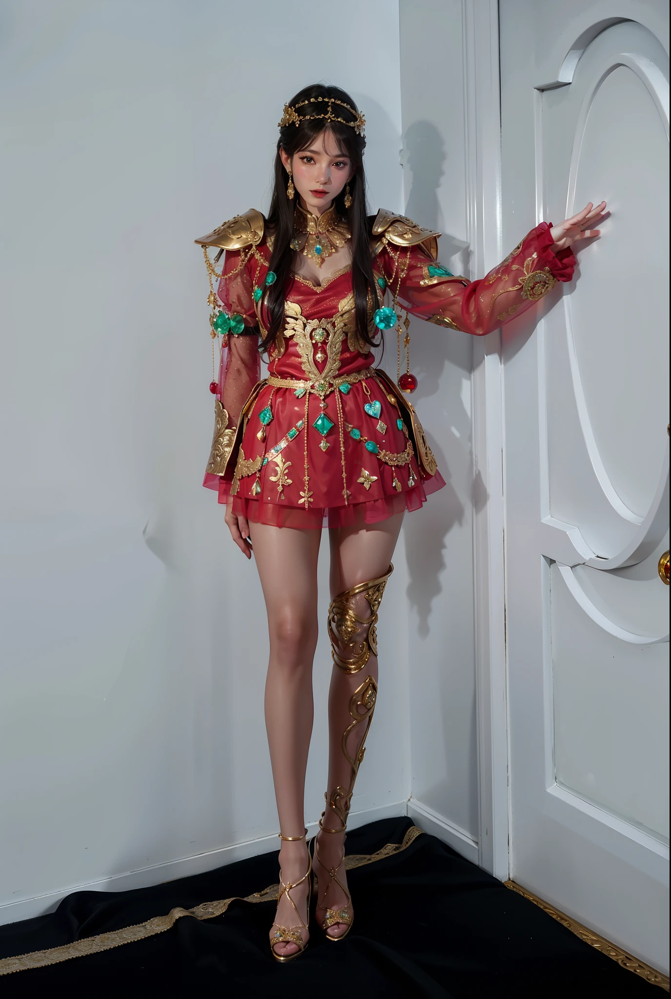 Royal sister,delicate eyes,Detailed facial expressions,mature body,tall figure,number,Leg length,4K,HD,sensual,White translucent lace,Fair and plump figure,pretty face,little cherry mouth,beautiful and delicious(3D royal sister),Gorgeous dress encrusted with gemstones crystal gold diamonds,