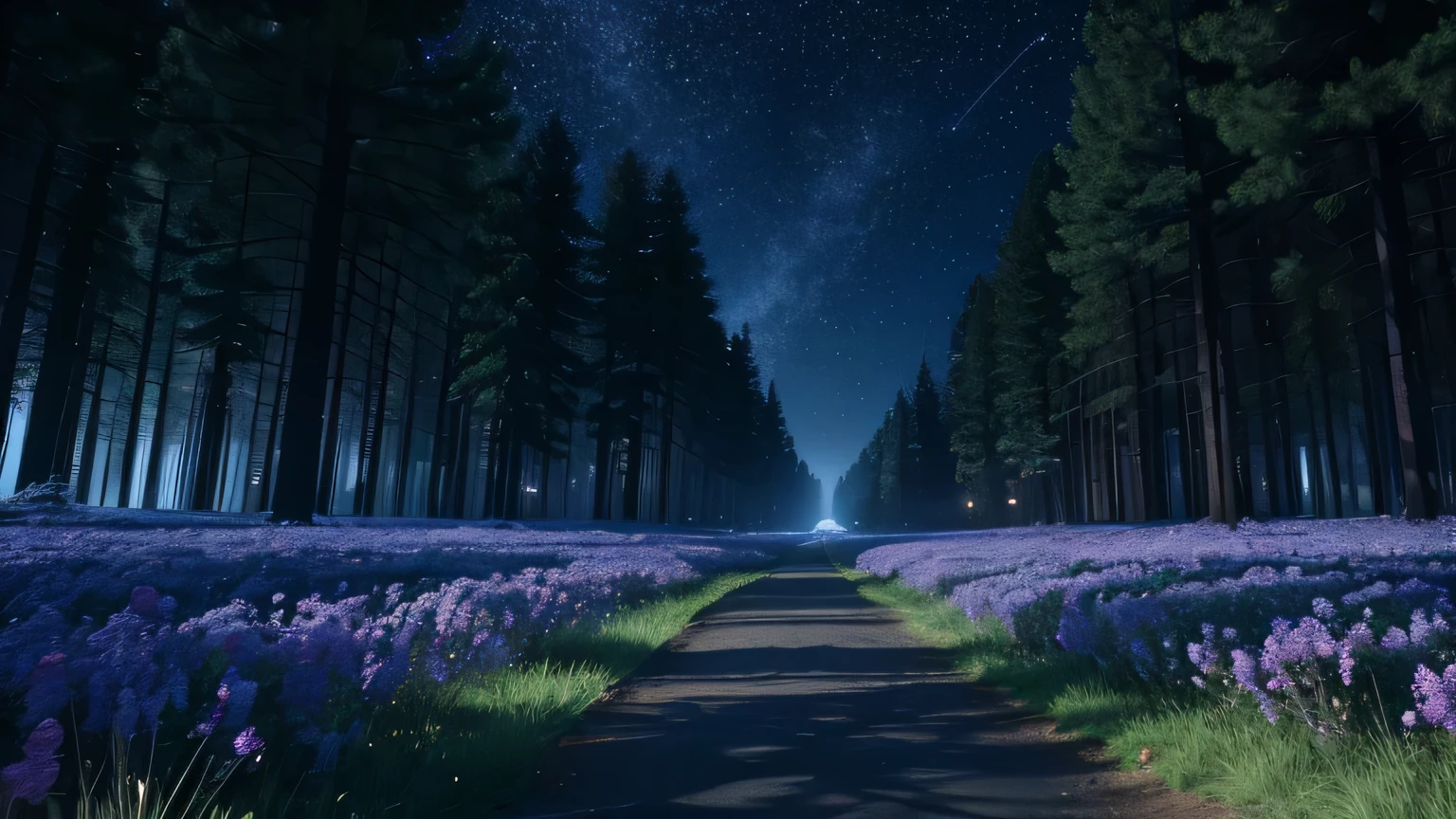 photo realistic, high resolution, 24K resolution, perfect face, best quality ,masterpiece, illustration, an extremely delicate and beautiful, extremely detailed ,CG ,unity ,24k wallpaper, absurdness, huge file size, very wide shot, soft lighting, contre_jour, photo by Fujifilm X-T3, --AR 16:9: Create a photorealistic, ultra-high-resolution image in 24k quality, with an aspect ratio of 16:9, showcasing the Crystal Forests of Vantara. The scene is set during twilight, with bioluminescent plants and trees casting a soft glow on the path ahead. Crystals of varying sizes and colors emerge from the ground, some as tall as the trees, emitting a gentle, pulsating light. A river of liquid light flows through the forest, flanked by flowering bushes that sparkle under the starlit sky.