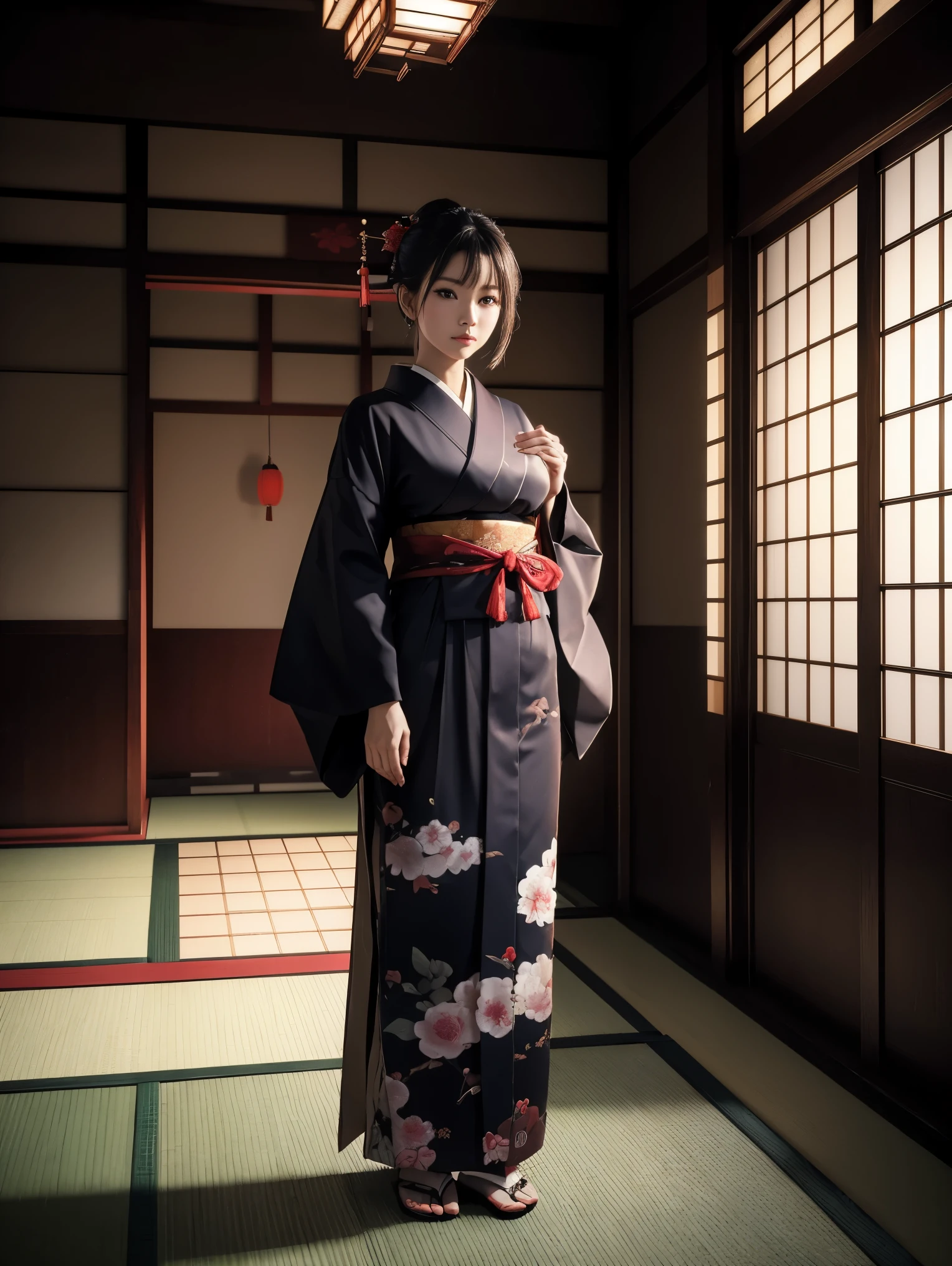 (8K, Best Quality, Masterpiece, Ultra High Definition: 1.2),kimono,Japanese room,hakama,fullbody