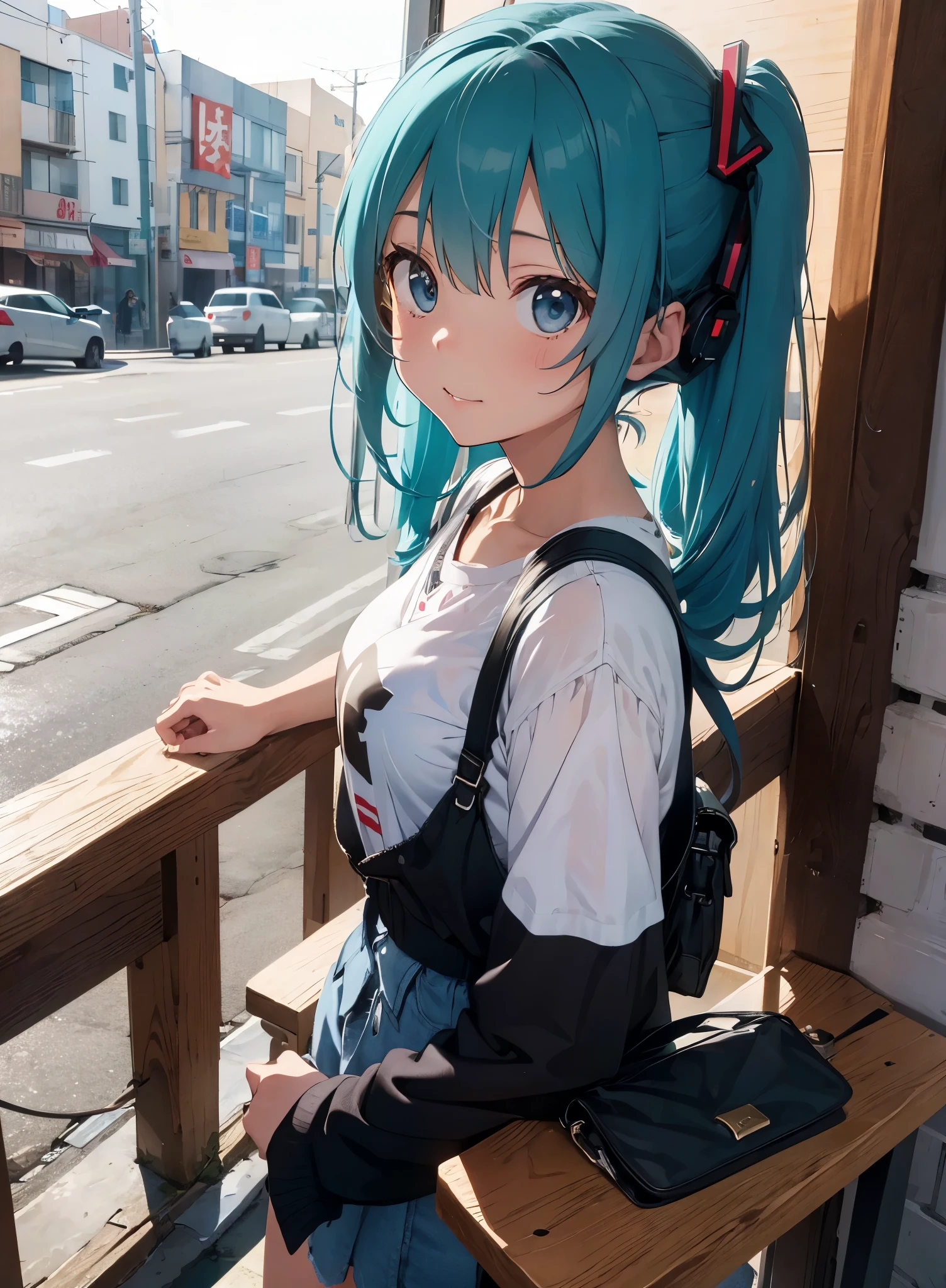 fluffy hair,lightblue hair,Orange Eyes,all-fours,stick out buttocks,Clothes with long sleeves that look warm,red tide,Look back in embarrassment,Happy face,Antique cityscape,Autumn outfit,oversize clothes,long skirt in dark colors,,Loose socks,Angle from behind