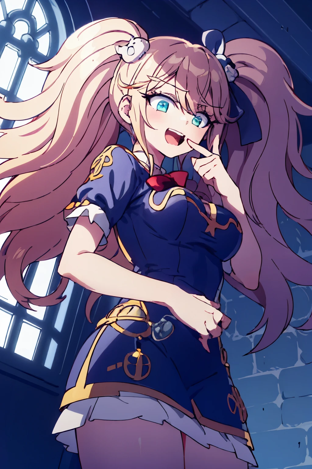 insanely detailed, absurdres, ultra-highres, ultra-detailed, best quality,
1girl, solo, nice hands, perfect hands,
BREAK
princess, princess dress with many frills, teara on hair,
happy smile, laugh, open mouth,
sitting, cute pose,
from below, cowboy shot,
BREAK
slender, kawaii, perfect symmetrical face, ultra cute girl, ultra cute face, ultra detailed eyes, ultra detailed hair, ultra cute, ultra beautiful,
BREAK
on roof of castle, (fantasy world, castle, panorama view:1.3), depth of field,
medium large breasts,
BREAK
pink hair, long hair, messy hair, green eyes, hair between eyes