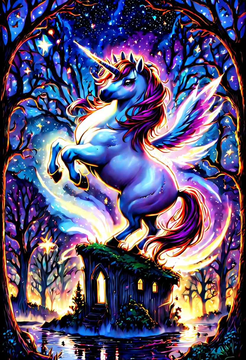 High Gothic Highly Detailed Multicolored (Fantasy Unicorn:1.5) under a Bright Starry Night Mark Brooks and Dan Mumford, comic book art, perfect, smooth