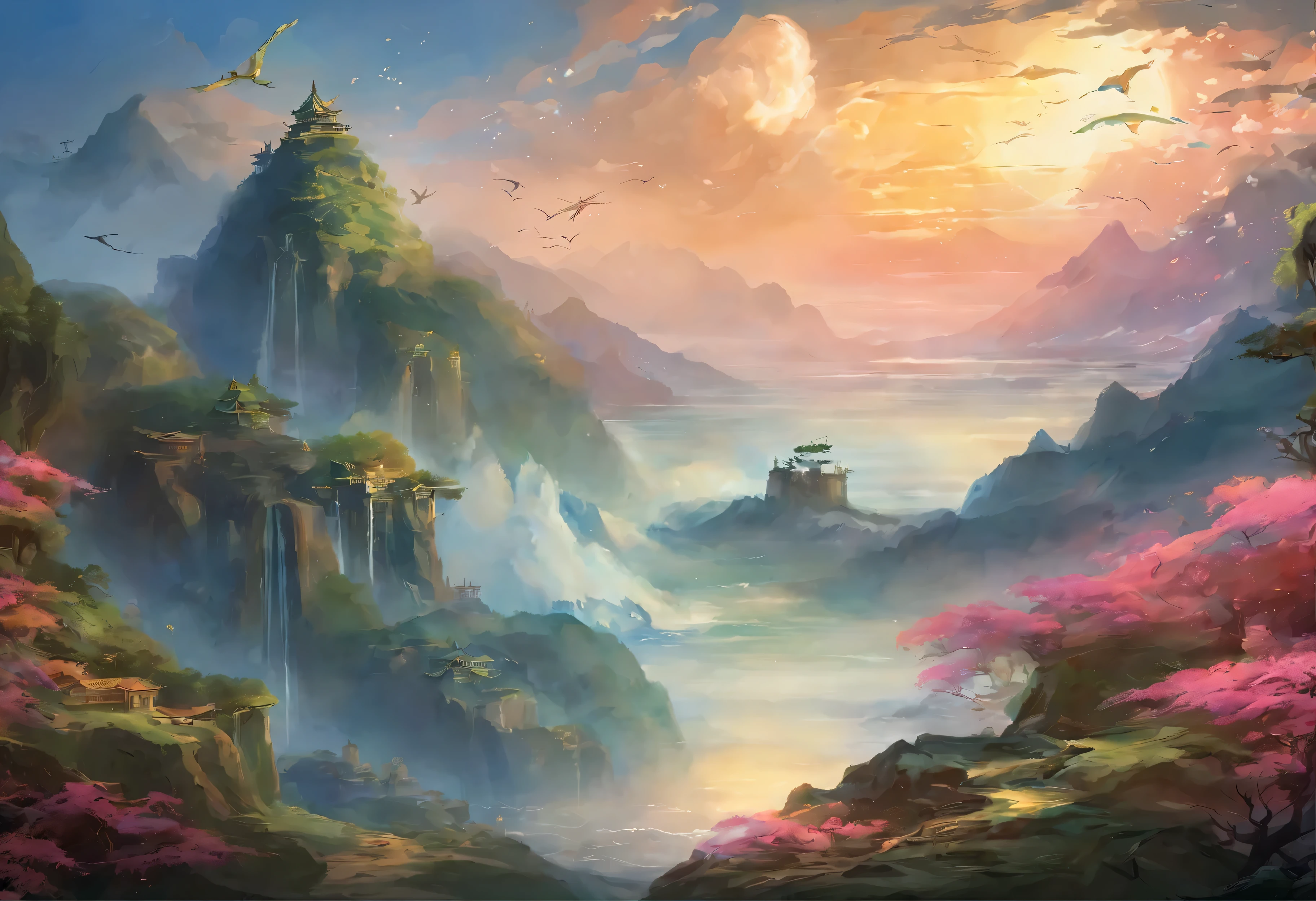 ocean,Mountain and Sea Skylark Picture Scroll,myth《Mountain and Sea Sutra》,myth野兽,epic work,shadow,ethnic style