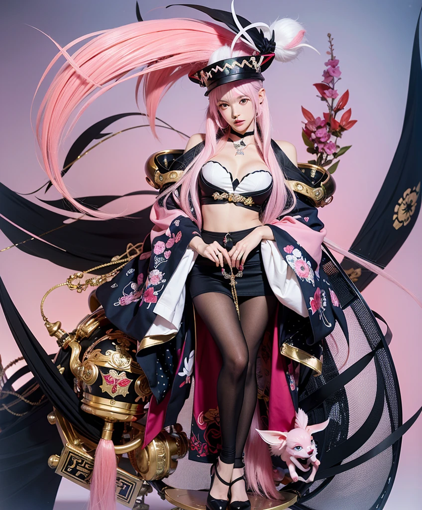 Anime character with pink and white gradient hair,wearing a hat,,Quirky, Onmyoji detailed art, Onmyoji, Onmyoji portrait, Best Anime 4K Konachan Wallpapers, anime epic artwork, Anime Fantasy Illustration, anime fantasy artwork, White-haired God, Badass anime 8k, anime illustration, pixiv contest winners, zero art