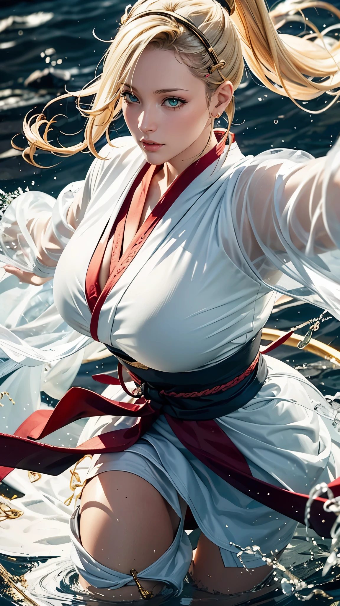 （（（完美figure，figure，(deep gold、Light gold Hanfu:1.2), wide sleeves,xuer martial arts,（（（yamanaka_ino，1girl, blonde hair, hair ornament, green eyes, ponytail, hairclip, hair over one eye, ））），（（（wide hips））），S型figure:1.7））），((masterpiece)),high resolution, ((Best quality at best))，masterpiece，quality，Best quality，（（（ Exquisite facial features，looking at the audience,There is light in the eyes，lol，confidence））），（（（Light and shadow interlace，huge ））），（（（looking into camera，bend over，Body forward，from above，looking down，look up ）））