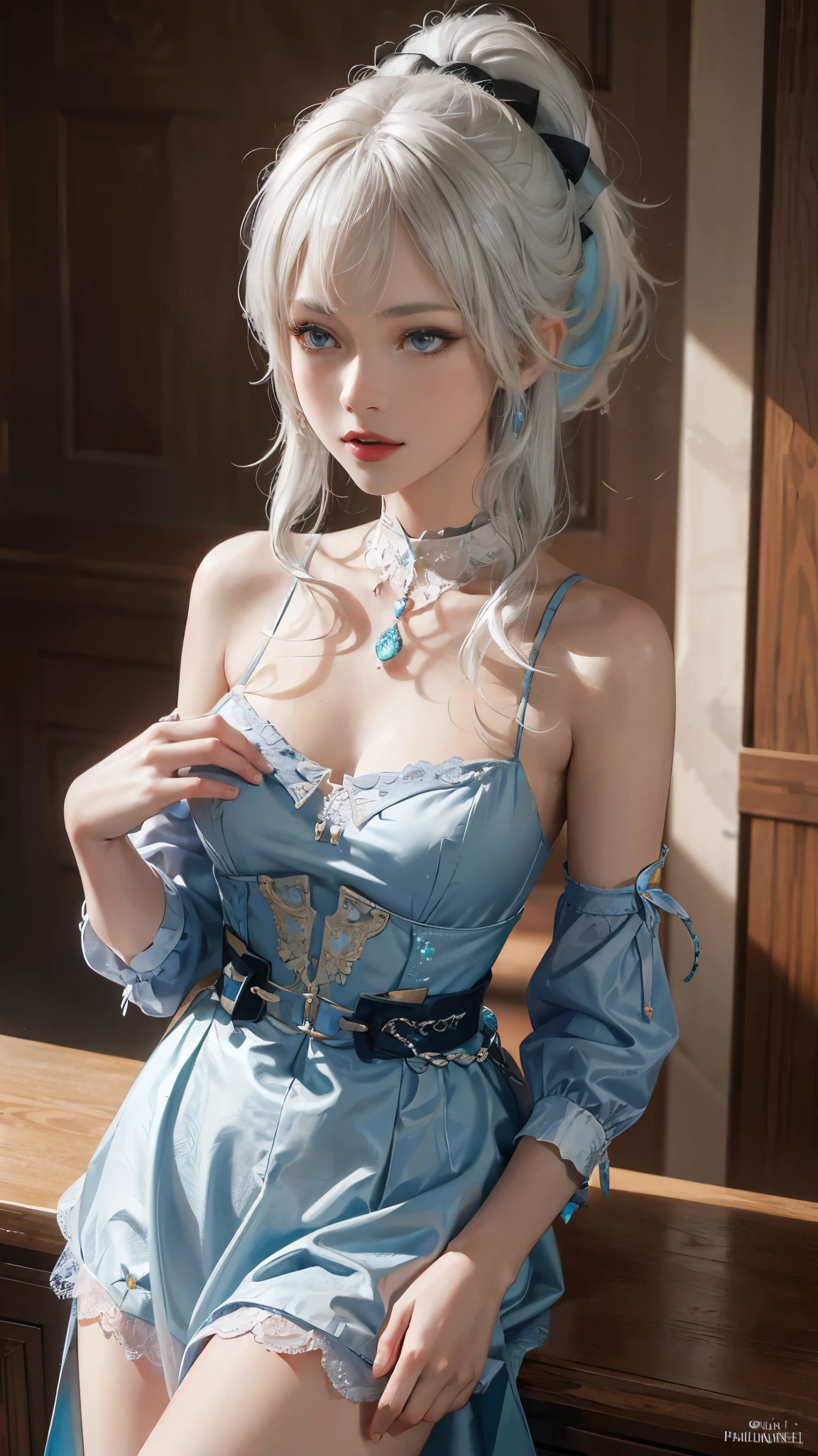 (((colorfulhair, [White hair]))), Hyper-realistic 8k CG, picture-perfect face, flawless perfection, Clean, tmasterpiece, professionalartwork, famousartwork, 灯光, cinematicbloom, is a perfect face,(young:1.2),((20yr old)), Nice face, pretty eyes, (((Perfect female body, Willow waist))), young princess, Royal, sankta, welcoming, sankta, (royal palace), Fantastical, like a dream, Not real, scientific fiction, (ordinary:1.2), Beautiful outfit, Lace, Lace edges, Lace-trimmed tights, NSFW,, Ridiculously long hair, Very long hair, (Rich:1.4), choker necklace, ear nipple ring, bangle, armlets, view the viewer,(virgin:1), (Hands have up to five fingers), (Redlip)，jeanseabreeze，