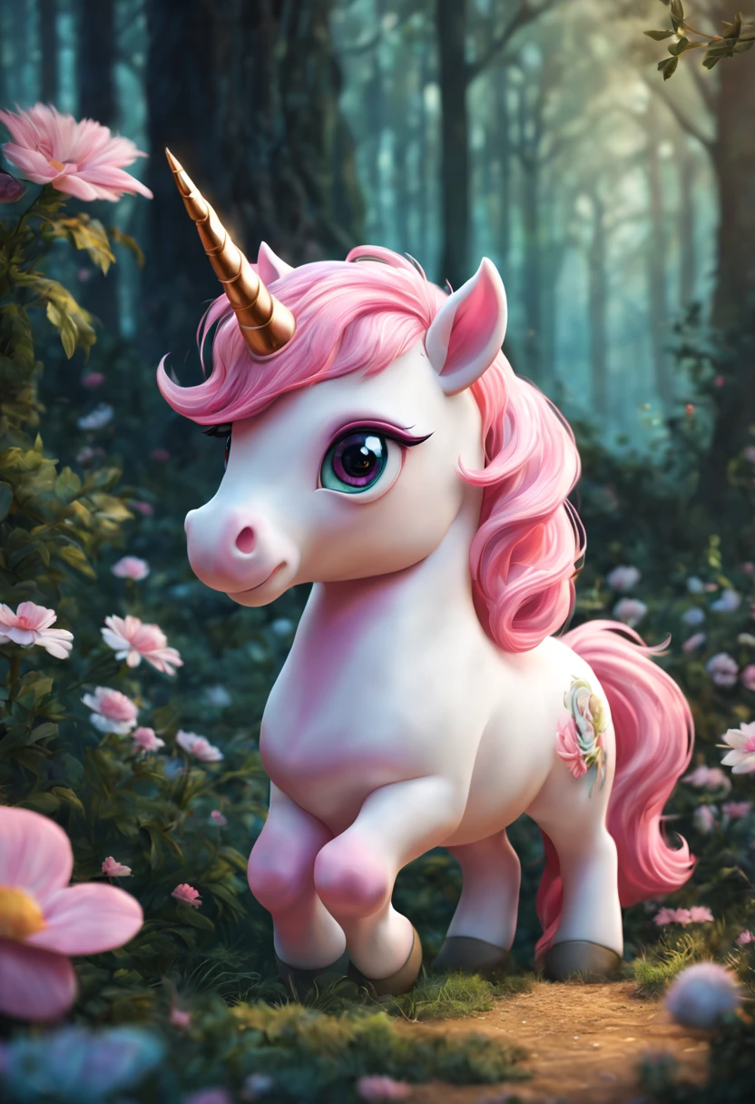 A pink haired unicorn, Cute unicorn, Lovely and detailed digital art, Lovely numbers艺术, Cute glowing creatures, Lovely numbers, Lovely detailed artwork, cute little creature, cute creature, 🌺 CG Society, Fantasy creatures, Furry unicorns, Soft and delicate unicorn features, lovely artwork, Cute forest creature unicorn.fantasy unicorn