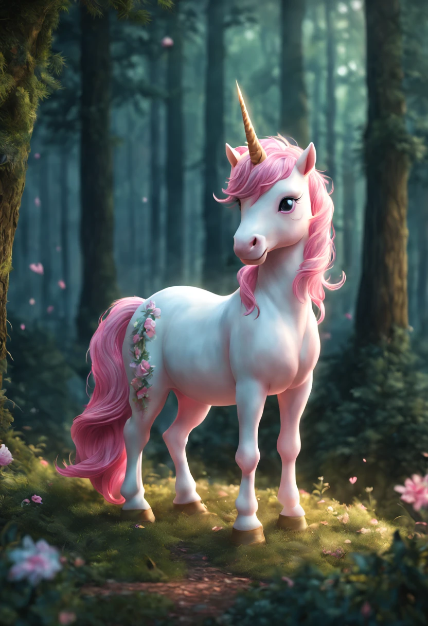 A pink haired unicorn, Cute unicorn, Lovely and detailed digital art, Lovely numbers艺术, Cute glowing creatures, Lovely numbers, Lovely detailed artwork, cute little creature, cute creature, 🌺 CG Society, Fantasy creatures, Furry unicorns, Soft and delicate unicorn features, lovely artwork, Cute forest creature unicorn.fantasy unicorn