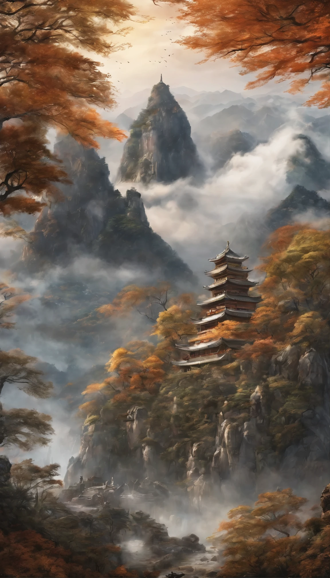 Hengshan, This is definitely a fairyland-like dream scene. Their light wings sparkle in the mist. Clouds and mist surround the mountain peaks, Showcasing the beauty of late autumn hues. This portrait is like a meticulous ink painting,No one wants to miss it.