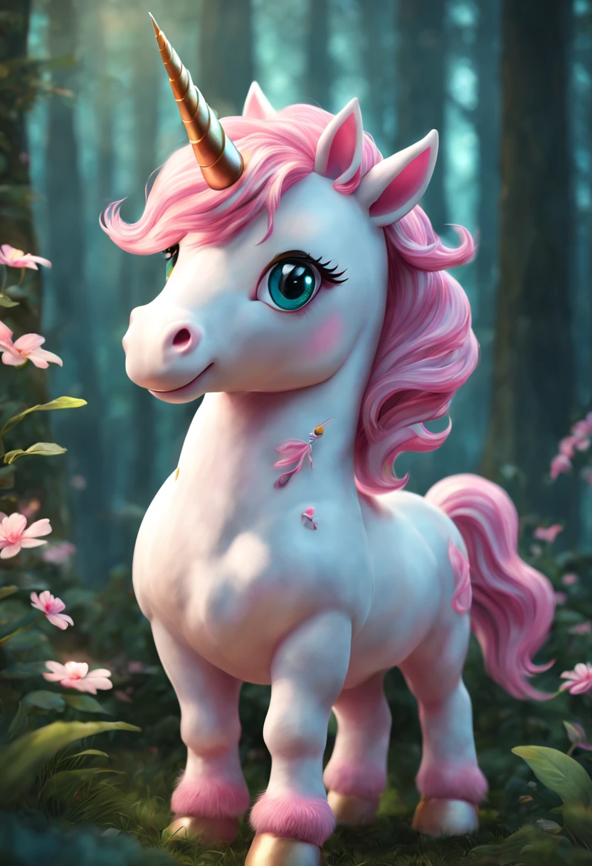 A pink haired unicorn, Cute unicorn, Lovely and detailed digital art, Lovely numbers艺术, Cute glowing creatures, Lovely numbers, Lovely detailed artwork, cute little creature, cute creature, 🌺 CG Society, Fantasy creatures, Furry unicorns, Soft and delicate unicorn features, lovely artwork, Cute forest creature unicorn.fantasy unicorn