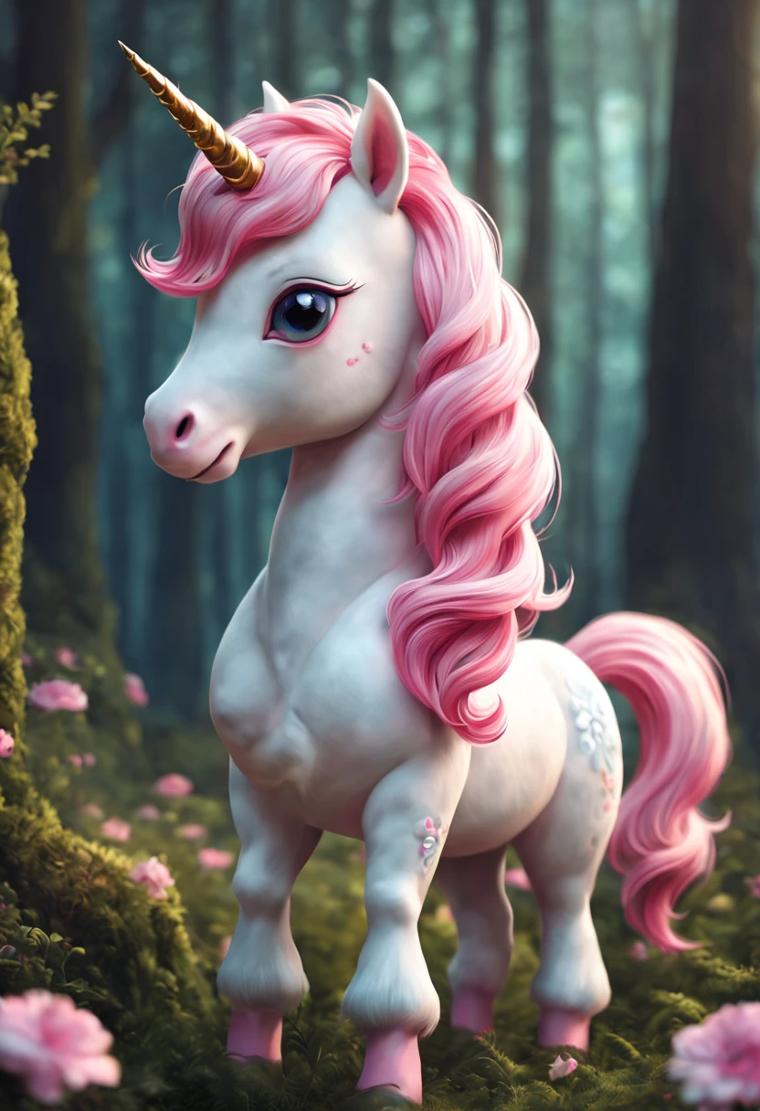 A pink haired unicorn, Cute unicorn, Lovely and detailed digital art, Lovely numbers艺术, Cute glowing creatures, Lovely numbers, Lovely detailed artwork, cute little creature, cute creature, 🌺 CG Society, Fantasy creatures, Furry unicorns, Soft and delicate unicorn features, lovely artwork, Cute forest creature unicorn.fantasy unicorn