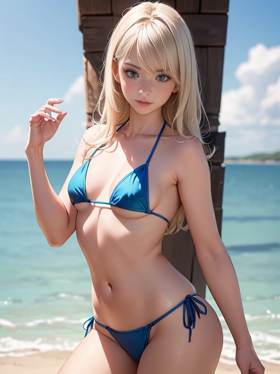 (best quality, 8k, highres, photorealistic:2.0), (solo, one girl:2.0),(lighting:front),(lighting: strong),(Russian Beauty:2.0),(slender girl:1.5),(shiny skin:1.5),(oily skin:1.5),(platinum blonde hair color:1.5),(lewd woman),(flat chest:1.5),(((small breasts))),(Photographed at a cottage overlooking the lake),beautiful woman,(((energetic woman))),(((tiny micro bikini:1.5))),((small micro bikini:1.5)),(girl posing sexually arousingly)