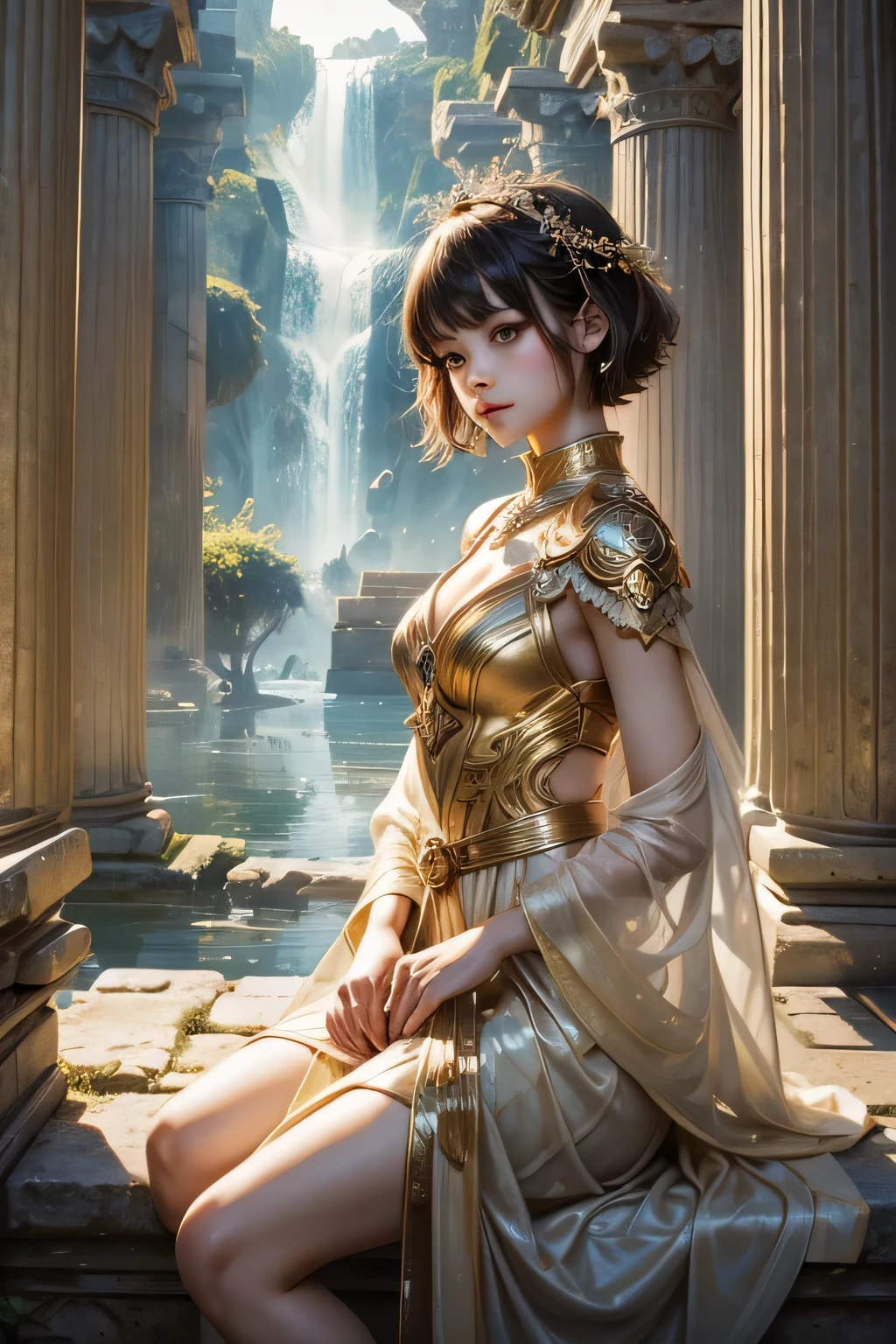 High resolution、beautiful girl、The world in a dream、a paradise、A shining world、sad expression、eyeliner、short hairstyle、Intelligent girl、long、Ancient costumes、Ancient world、